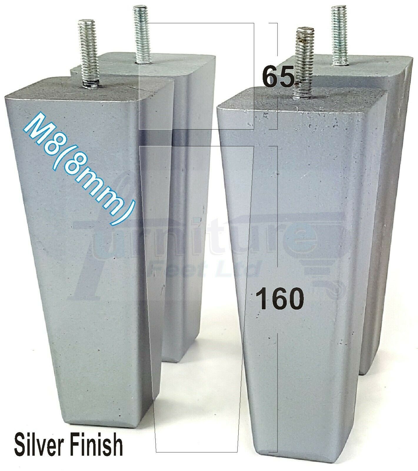 4x Wooden Furniture Legs 160mm High Replacement Square Tapered Feet 8mm