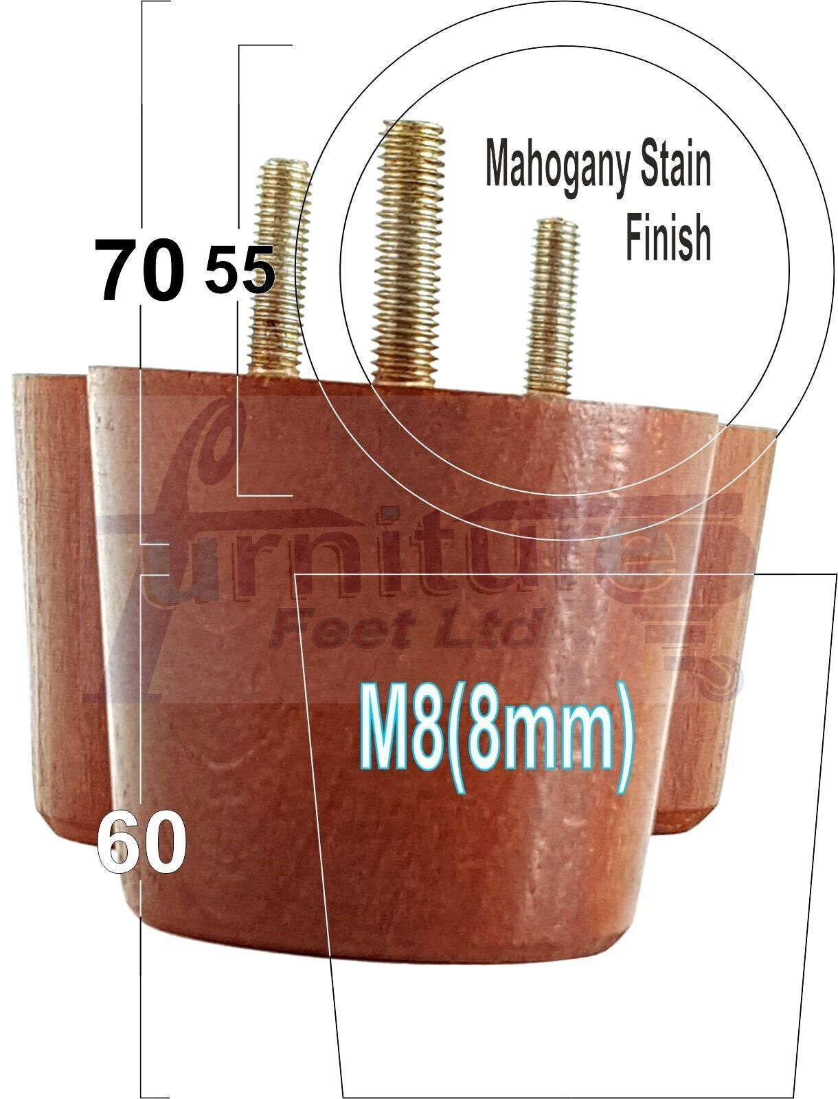 4 Replacement Bun Feet 60mm High Solid Wood Turned Furniture Legs M8 Multiple Colours Chairs Stools Sofa's Beds Settee & Cabinets 2.3 inches