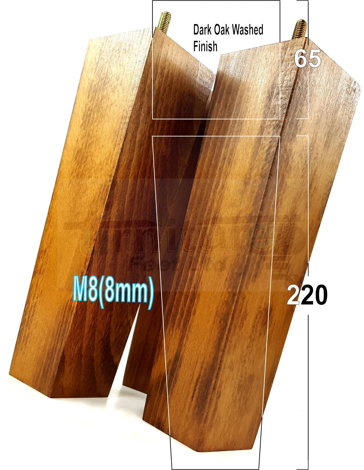 4 Solid Wood Furniture Feet Square Replacement Block Tapered Legs 220mm High M8 Sofa Chairs Stools Cabinets Beds