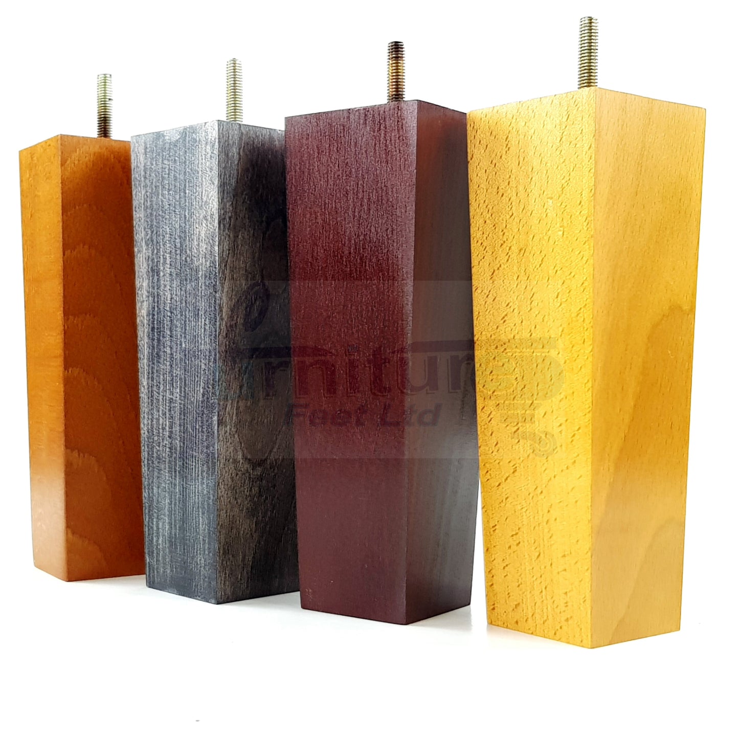 4 Solid Wood Furniture Feet Square Replacement Block Tapered Legs 200mm High M8 Sofa Chairs Stools Cabinets Beds