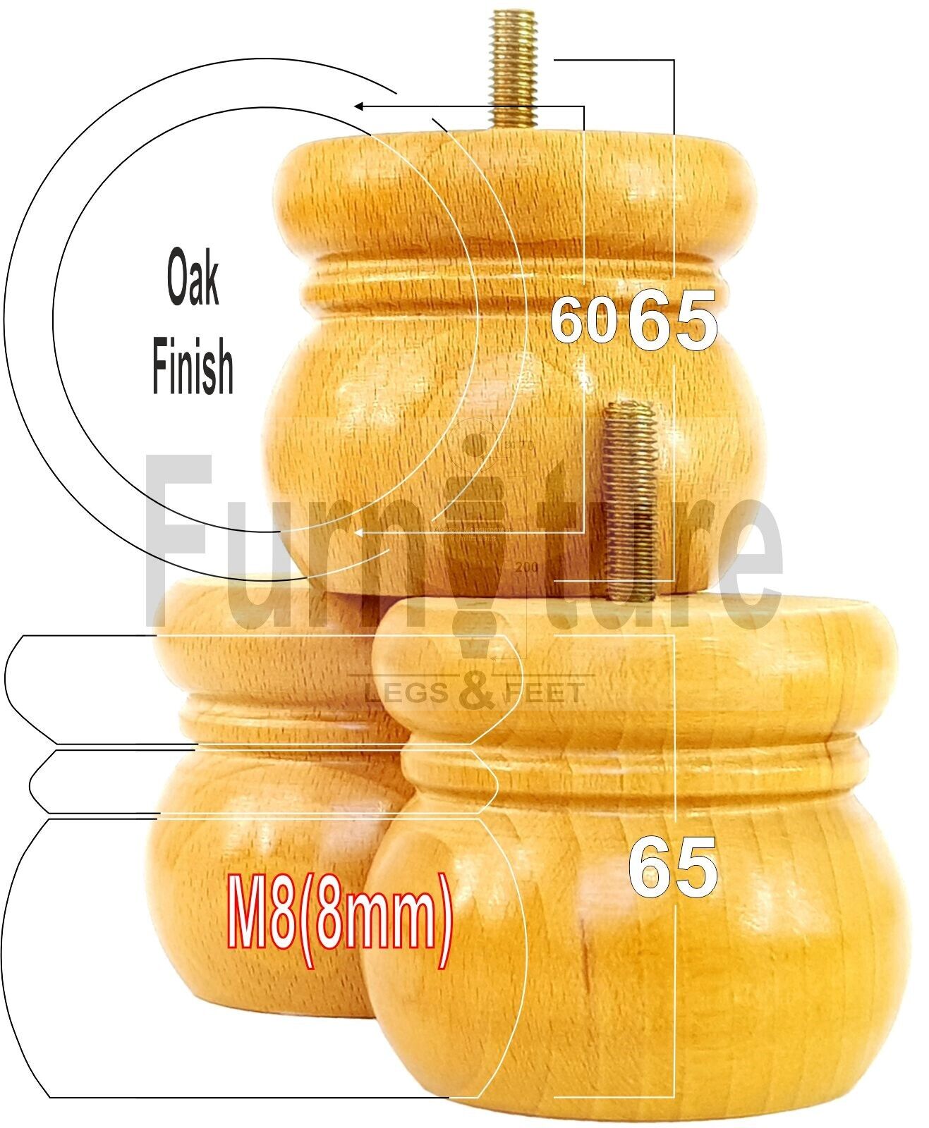 4 Wood Bun Feet Replacement Turned Furniture Legs 60mm High Multiple Colours 2 Inches Tall Chairs Stools Sofa Beds Cabinets M8