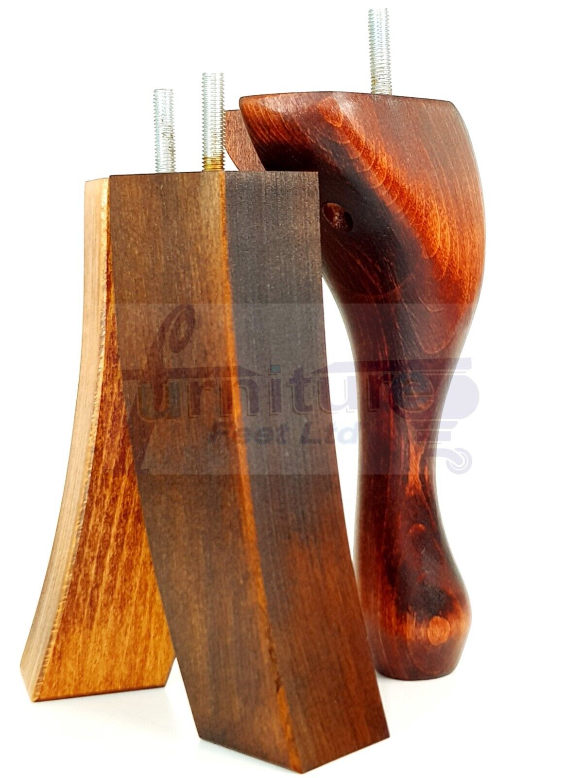 2x Vintage Queen Anne Replacement Furniture Legs & 2x Curved Back Feet 200mm High 8mm Thread