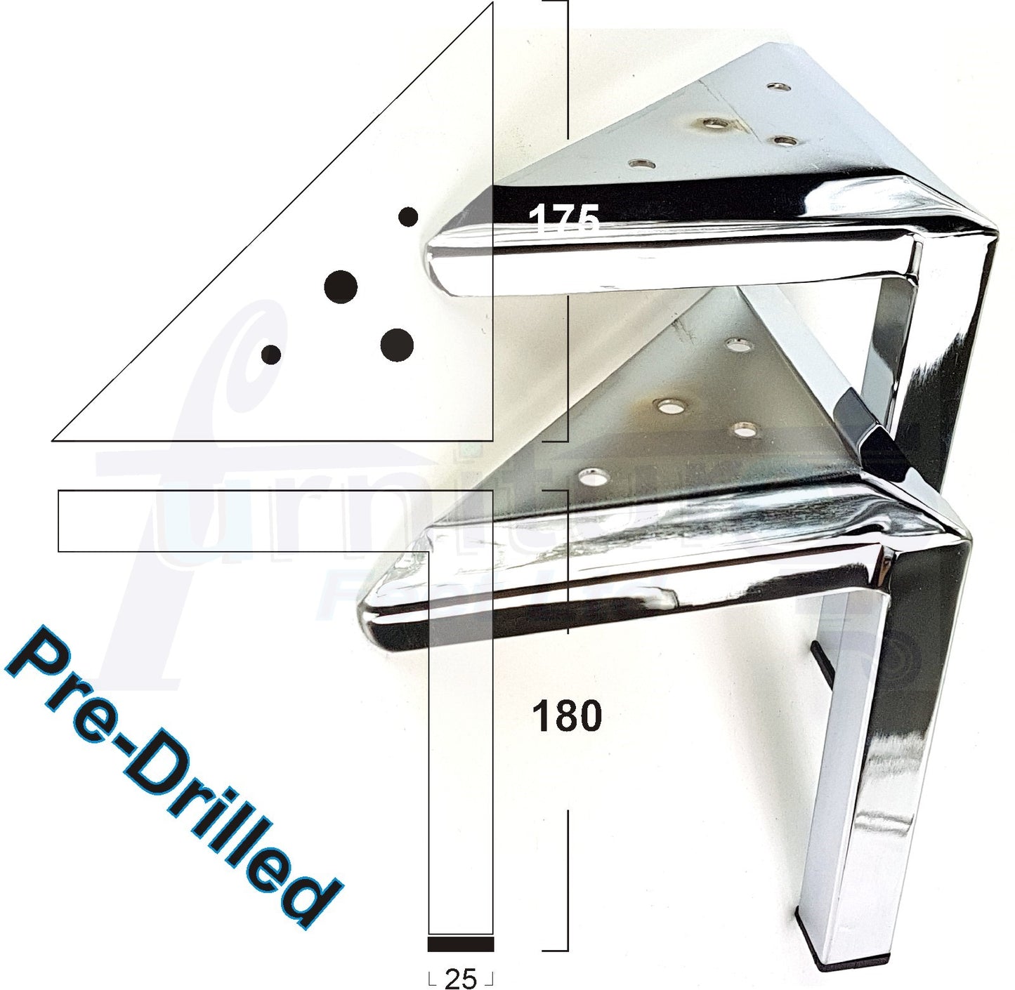 4 Metal Legs Chrome Corner Feet 180mm High Easily Fix With Screws