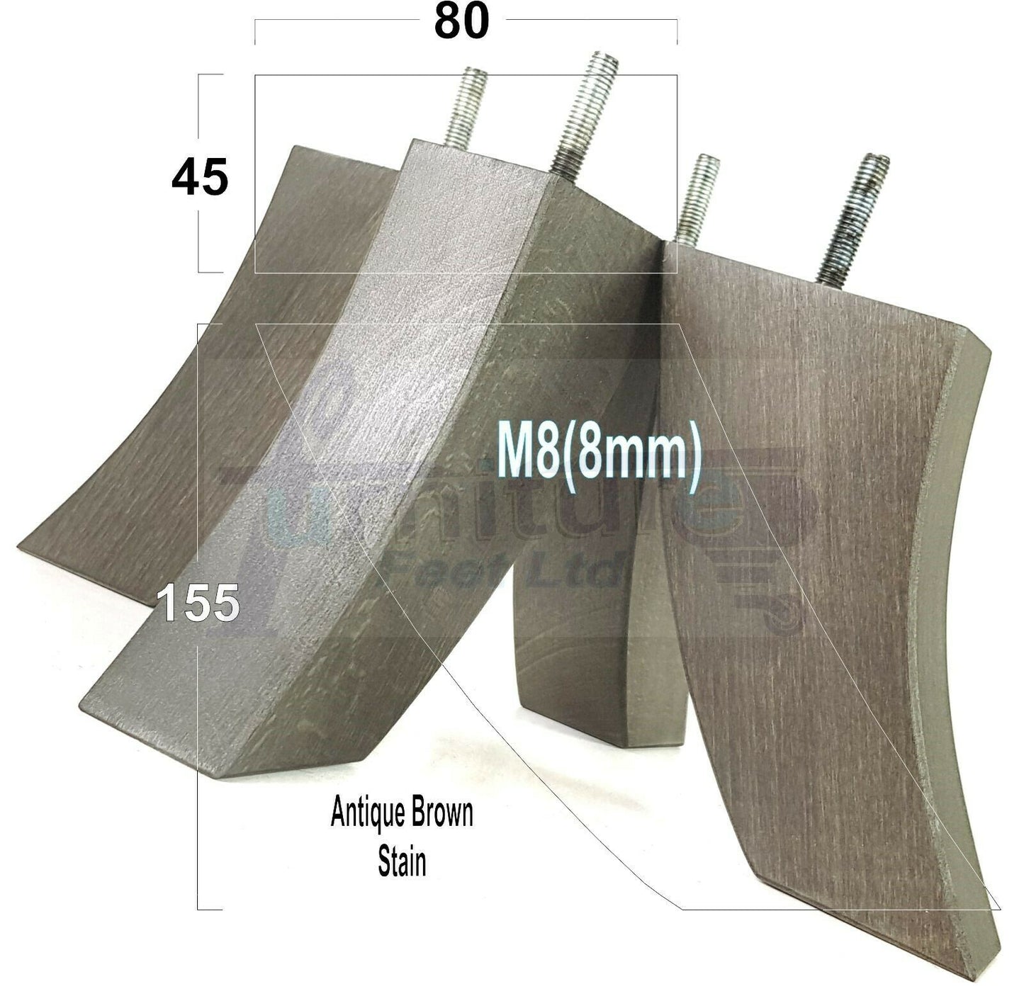 SET OF 4 WOODEN FURNITURE FEET 155mm HIGH REPLACEMENT SOFA LEGS 8mm Thread