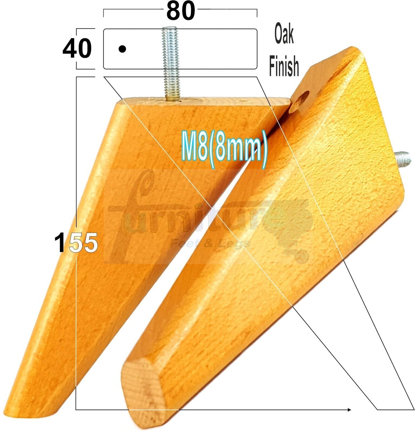 4 Replacement Tapered Feet 150mm High Wood Angled Furniture Legs 6 Inches Tall Chairs Stools Sofa's Beds Settee Cabinets M8