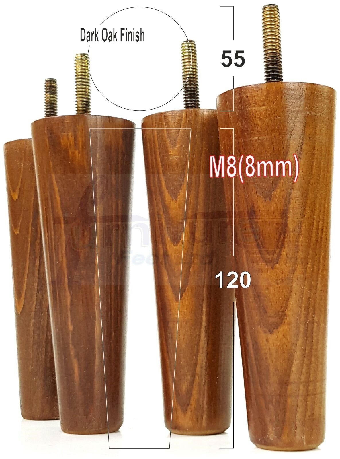 4 Wood Replacement Furniture Chair Legs M8 Footstool Settee Sofa Feet 120mm High