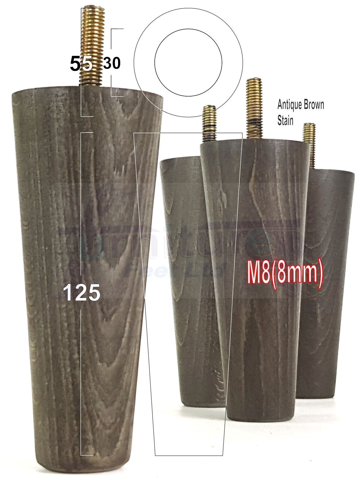 4 Solid Retro Wood Replacement Turned Furniture Chair Legs M8 Settee Sofa Feet 125mm High
