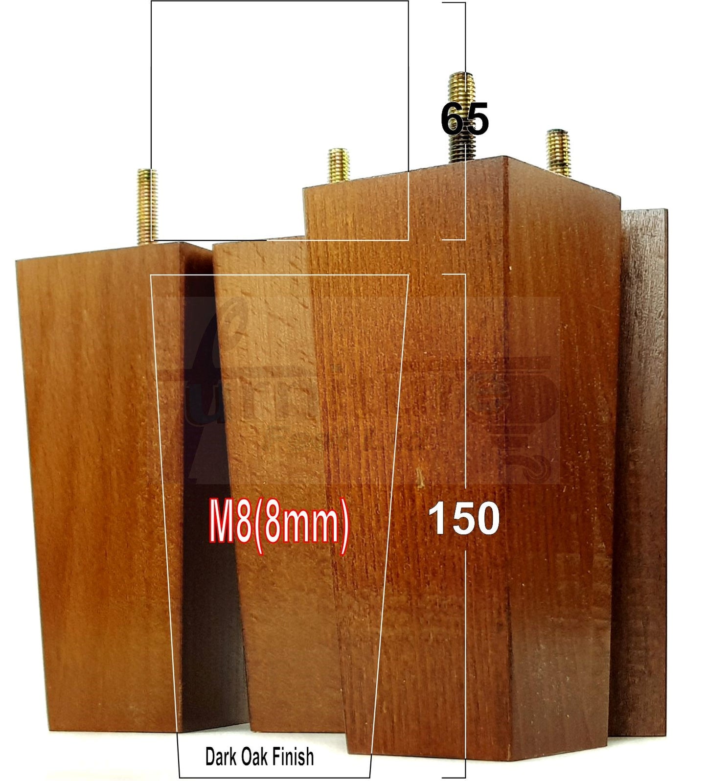 4 Solid Wood Furniture Feet Square Replacement Block Tapered Legs 150mm High M8 Sofa Chairs Stools Cabinets Beds
