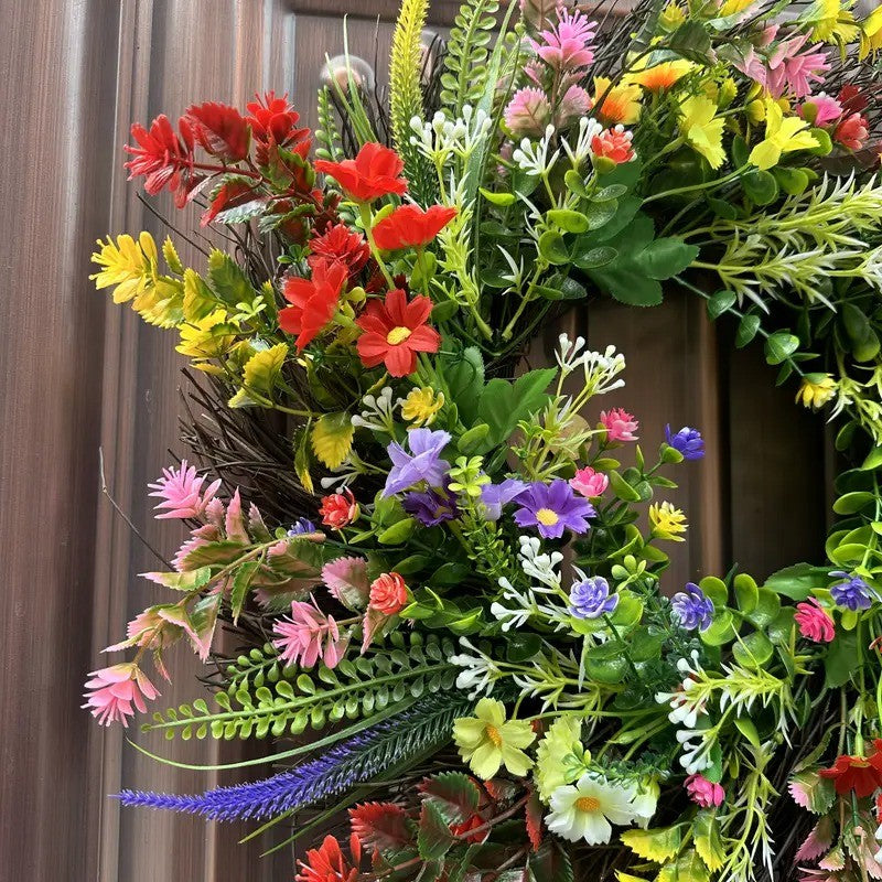 Large Springtime Floral Wreath Artificial Wildflower Decoration Indoor Outdoor 42cm Diameter