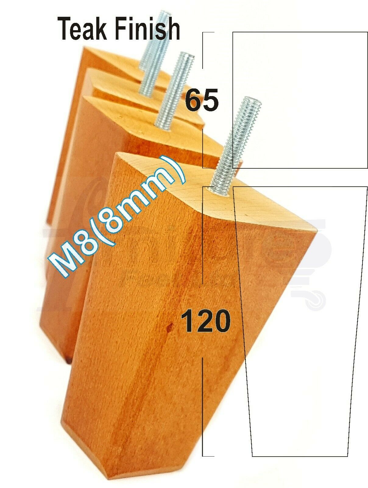 4x Wooden Furniture Legs 120mm High Replacement Square Tapered Feet 8mm