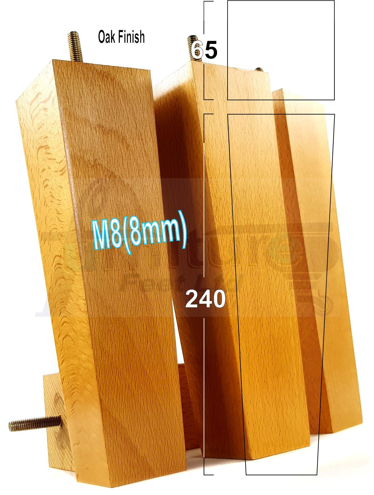 4 Solid Wood Furniture Feet Square Replacement Block Tapered Legs 240mm High M8 Sofa Chairs Stools Cabinets Beds