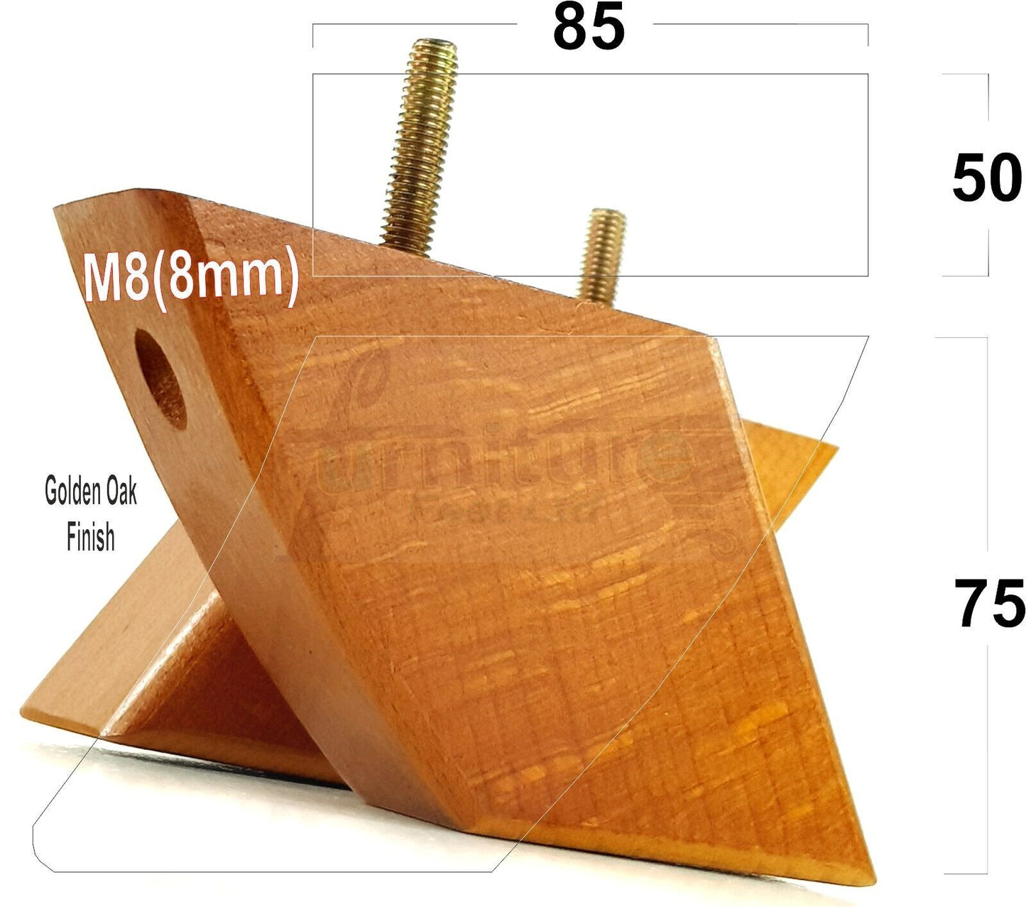 SET OF 4 WOODEN FURNITURE FEET 75mm HIGH REPLACEMENT SOFA LEGS 8mm Thread