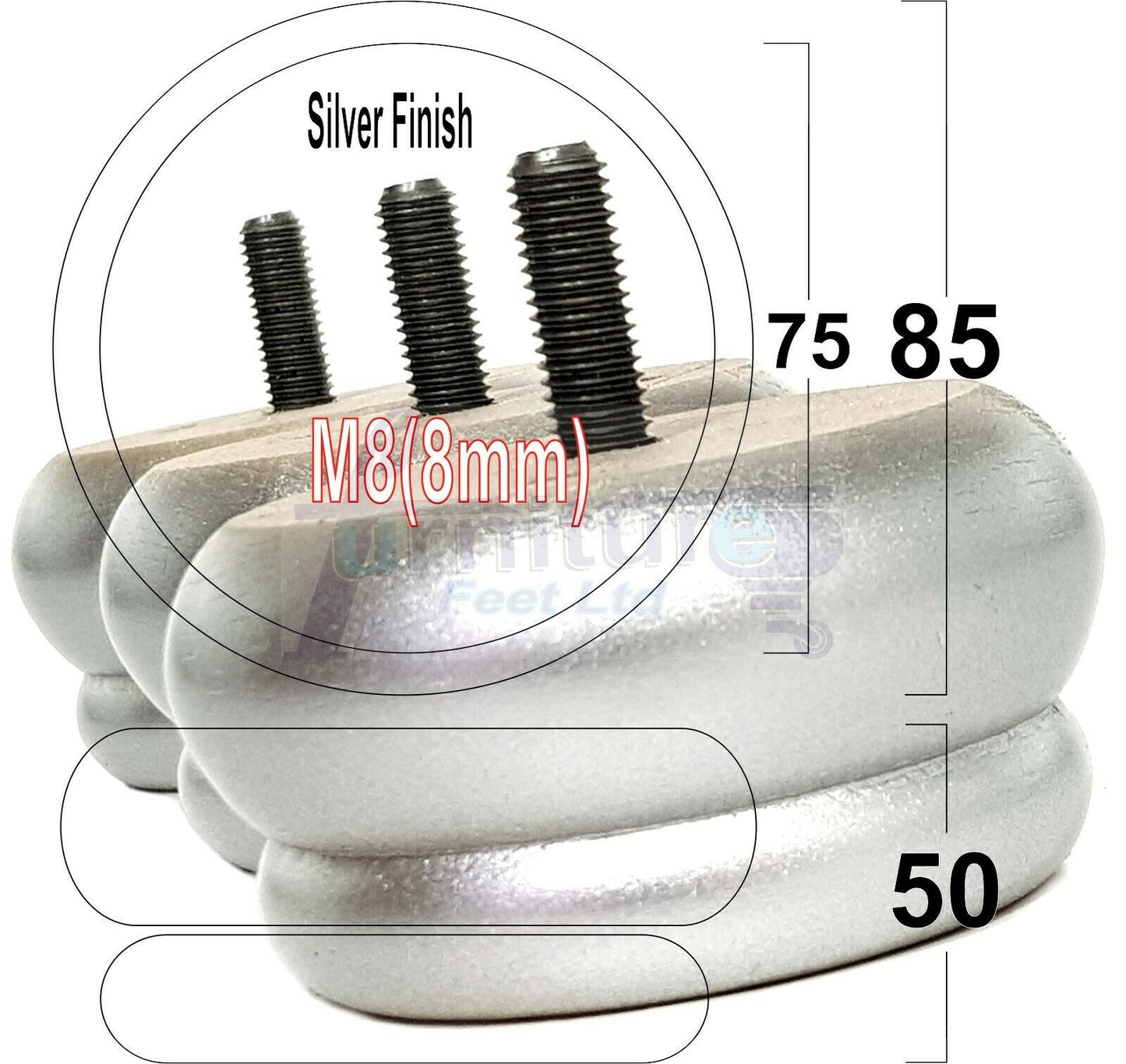 4 Turned Wood Furniture Legs Chair Sofa Bed M8 Replacement Bun Feet 50mm High
