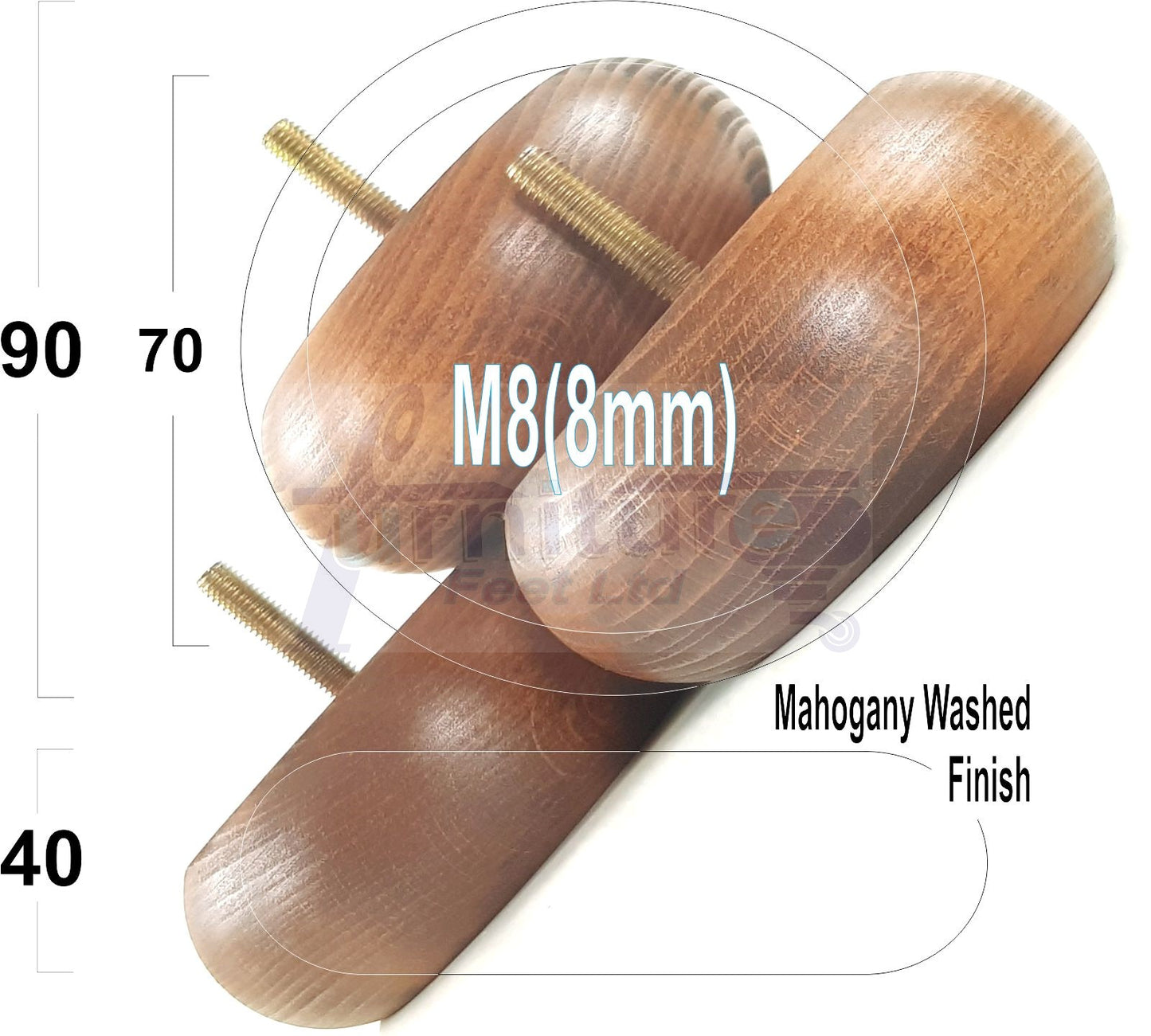 4 Solid Wood Furniture Bun Feet Replacement Legs 40mm High For Chairs Stools Sofa's Beds Settee and Cabinets M8 Multiple Colours
