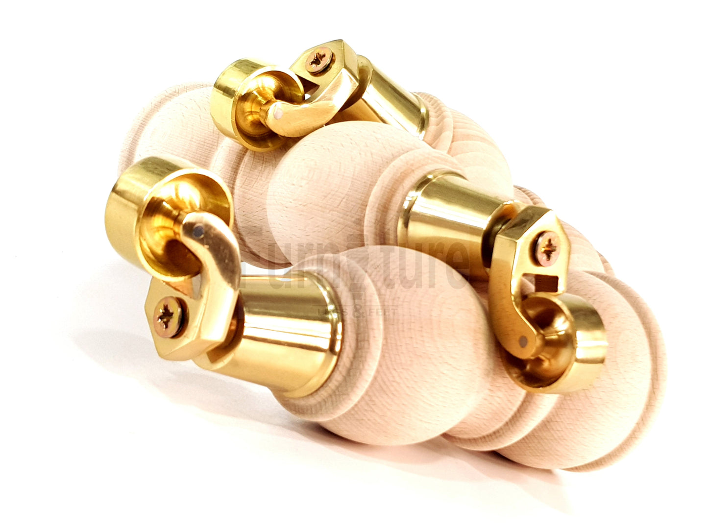 Raw Beech Wood Furniture Legs With Castors Set of 4 Settee Feet 205mm High M8 Threaded Dowl Fitting