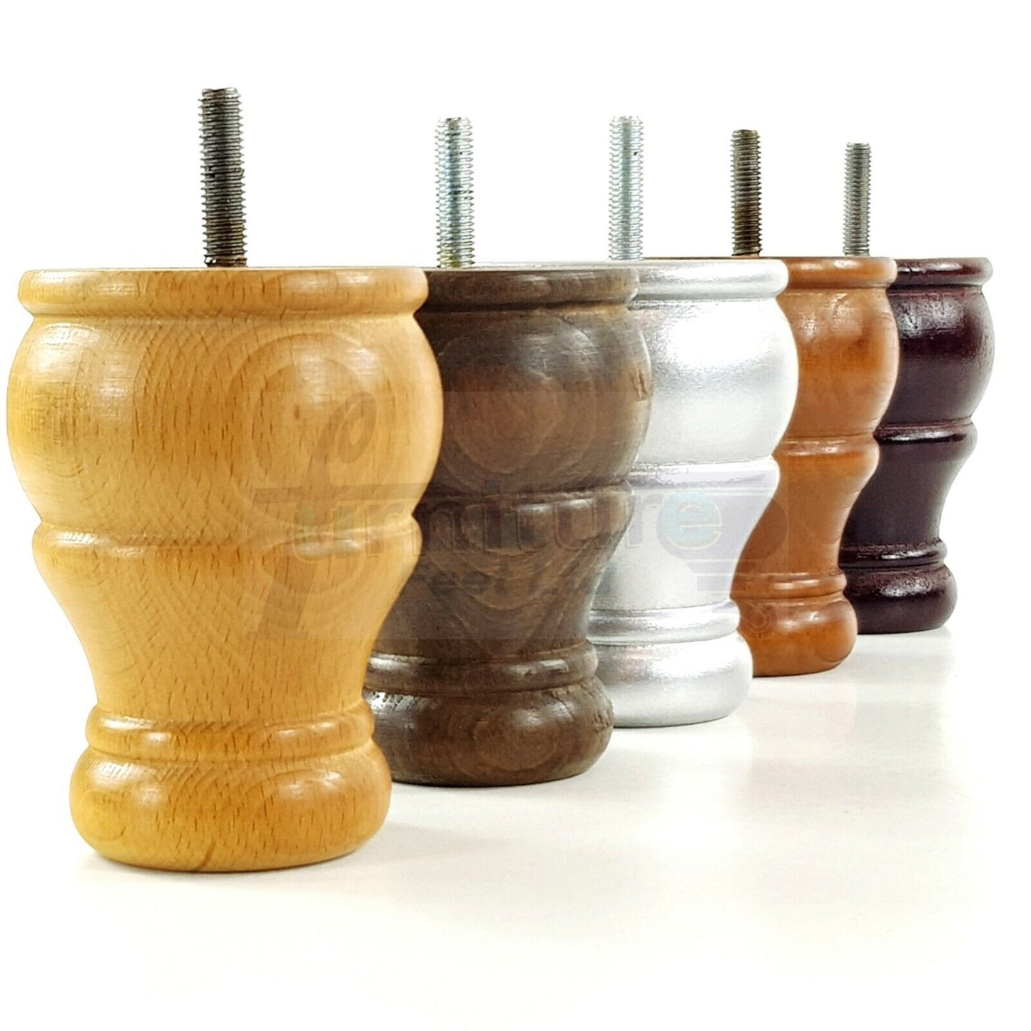 4 Turned Wood Furniture Chair Legs M8 Replacement Sofa Settee Chair Bed Feet 100mm High