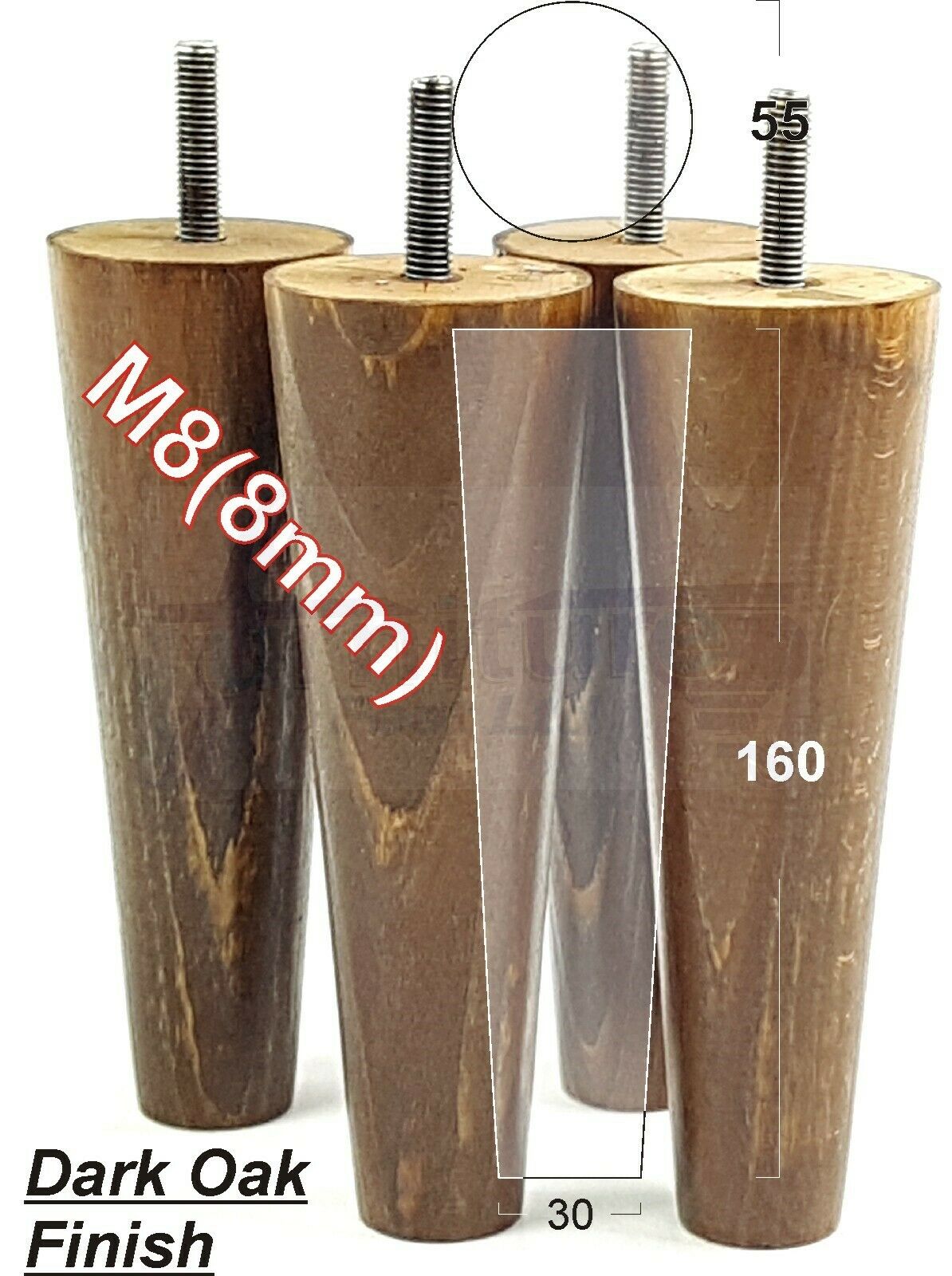4 Solid Wood Replacement Furniture Chair Legs M8 Settee Sofa Feet 160mm High