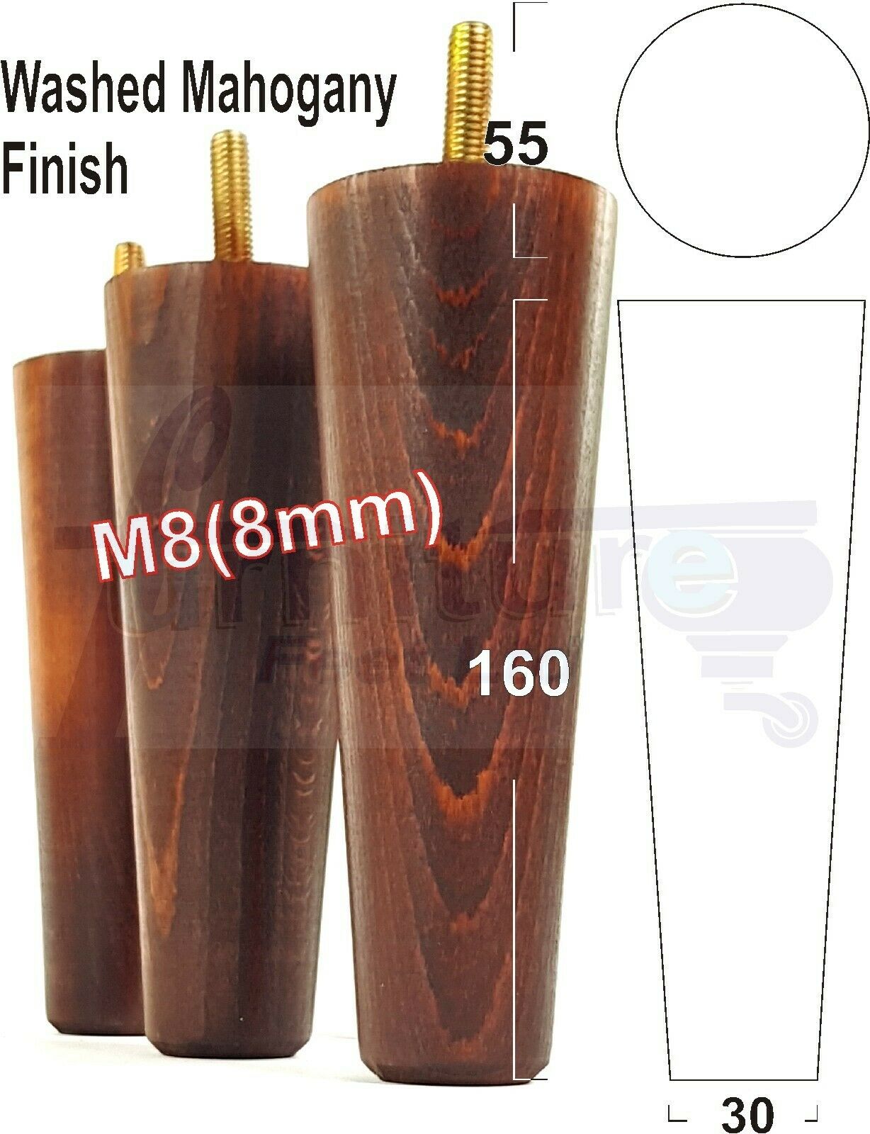 4 Solid Wood Replacement Furniture Chair Legs M8 Settee Sofa Feet 160mm High