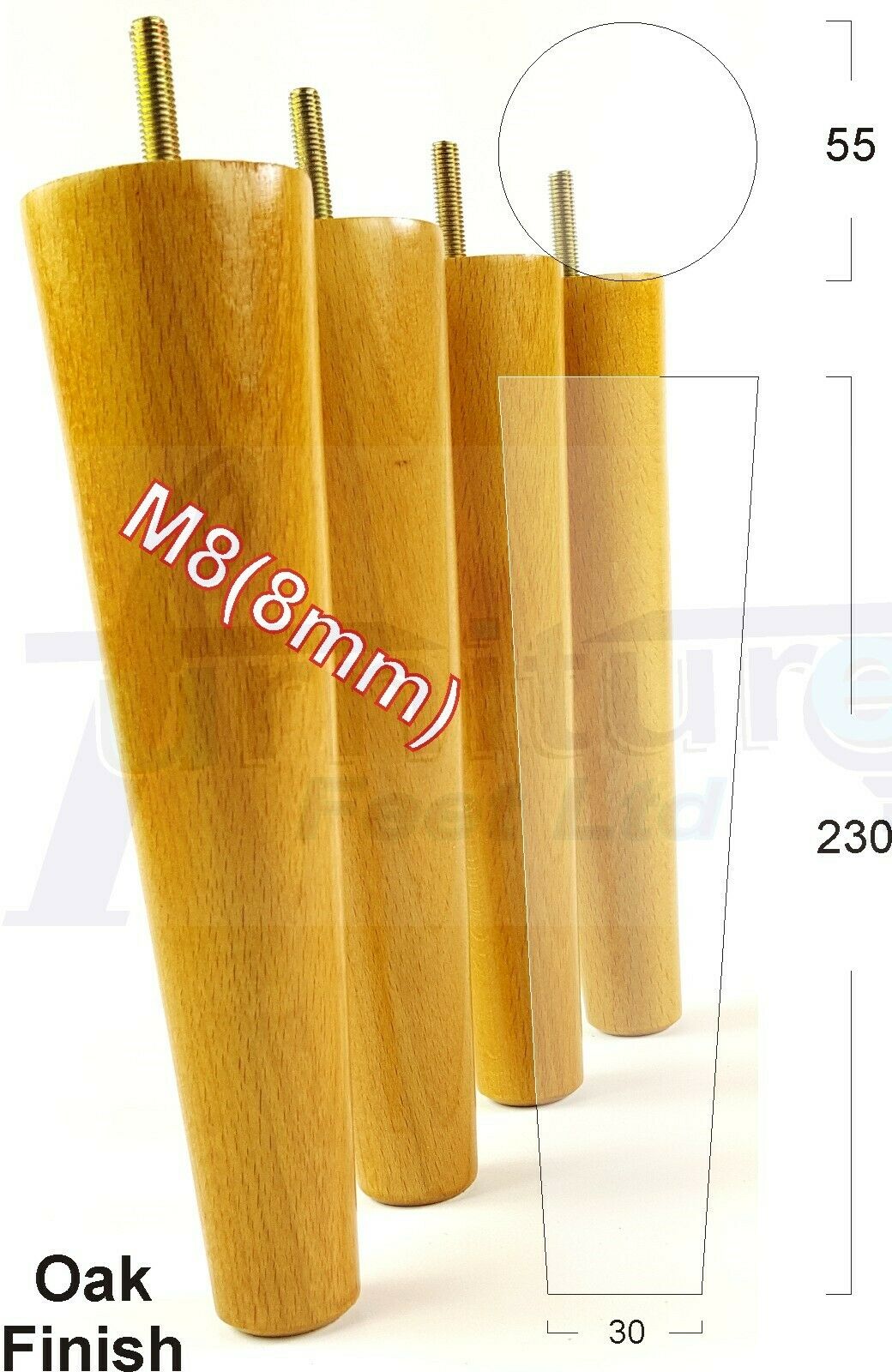 4 Solid Retro Wood Replacement Furniture Chair Legs M8 Settee Sofa Feet 230mm High