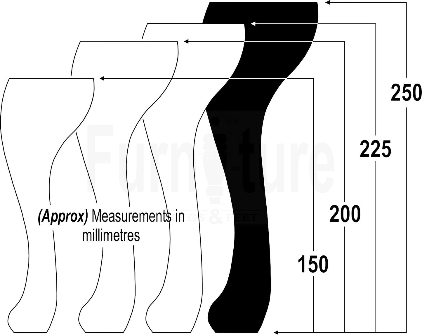 4 Replacement Traditional Queen Anne Furniture Leg 250mm High Sofa Chair Beds M8