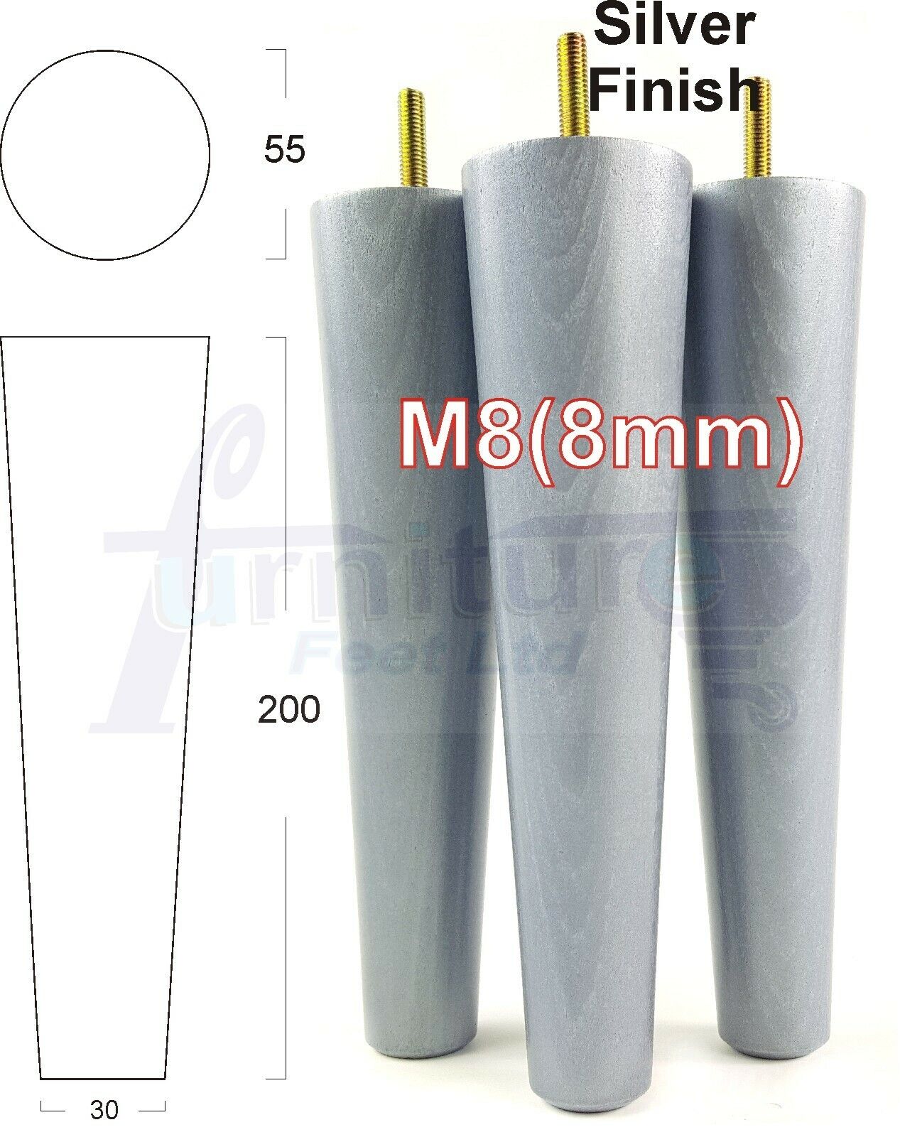 4 Retro Turned Wood Replacement Furniture Chair Legs M8 Footstool Settee Sofa Feet 200mm High