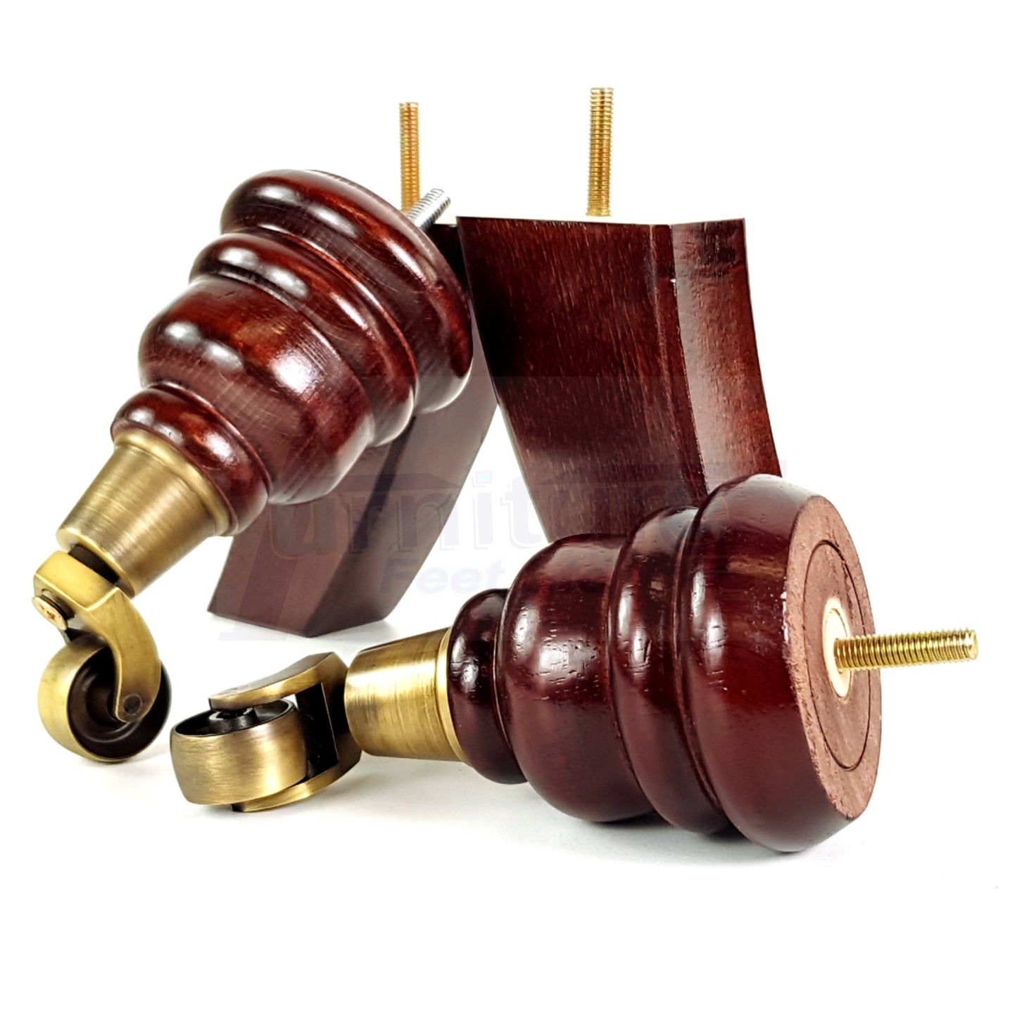 2 Replacement Wood Furniture Legs With Castors & 2 Curved Feet 155mm Chair Sofa Stool M8