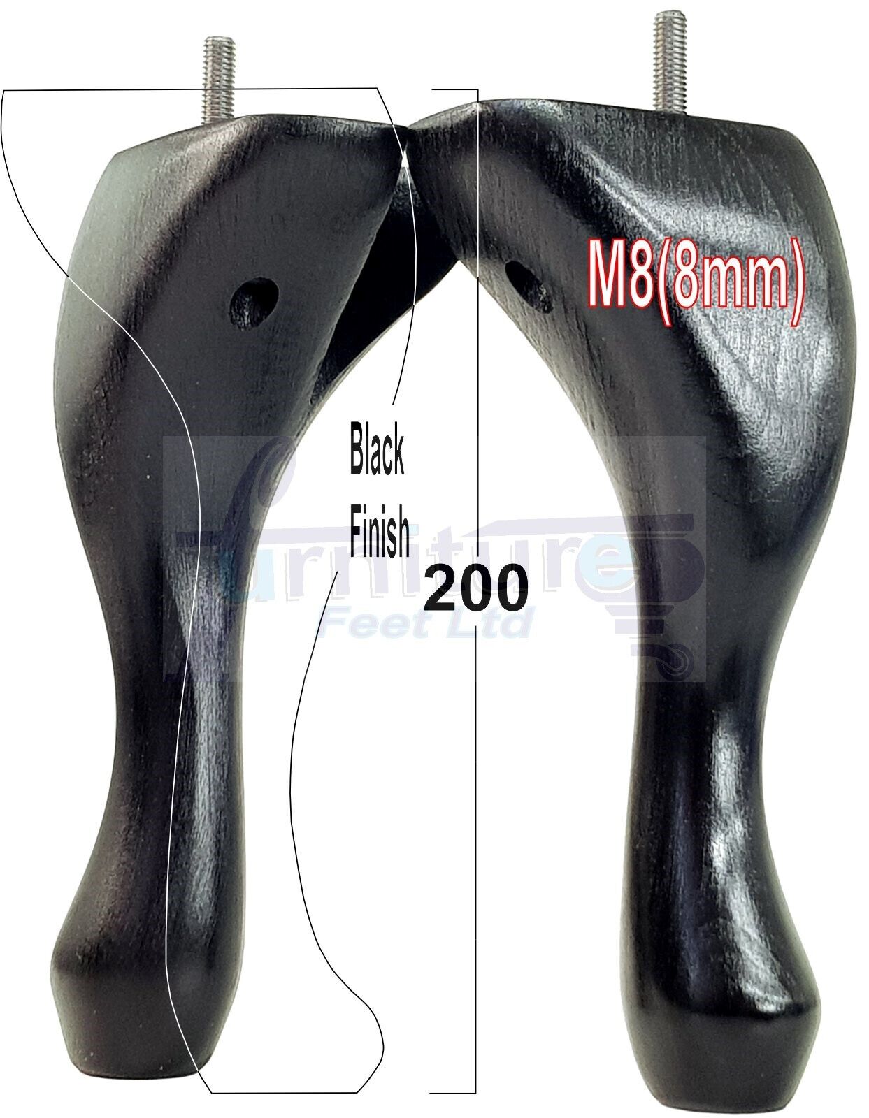 4 Solid Wood Furniture Feet 200mm High Vintage Queen Anne Replacement Legs M8 8 Inches