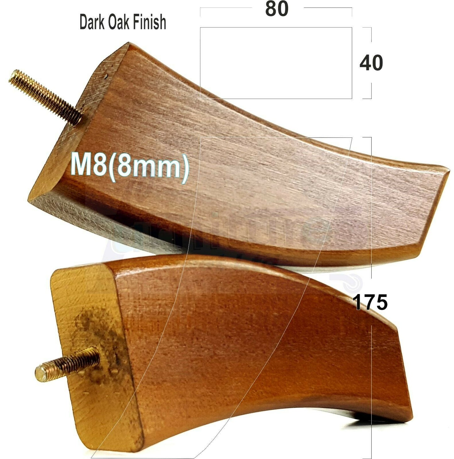 SET OF 4 WOODEN FURNITURE FEET 175mm HIGH REPLACEMENT SOFA LEGS 8mm Thread