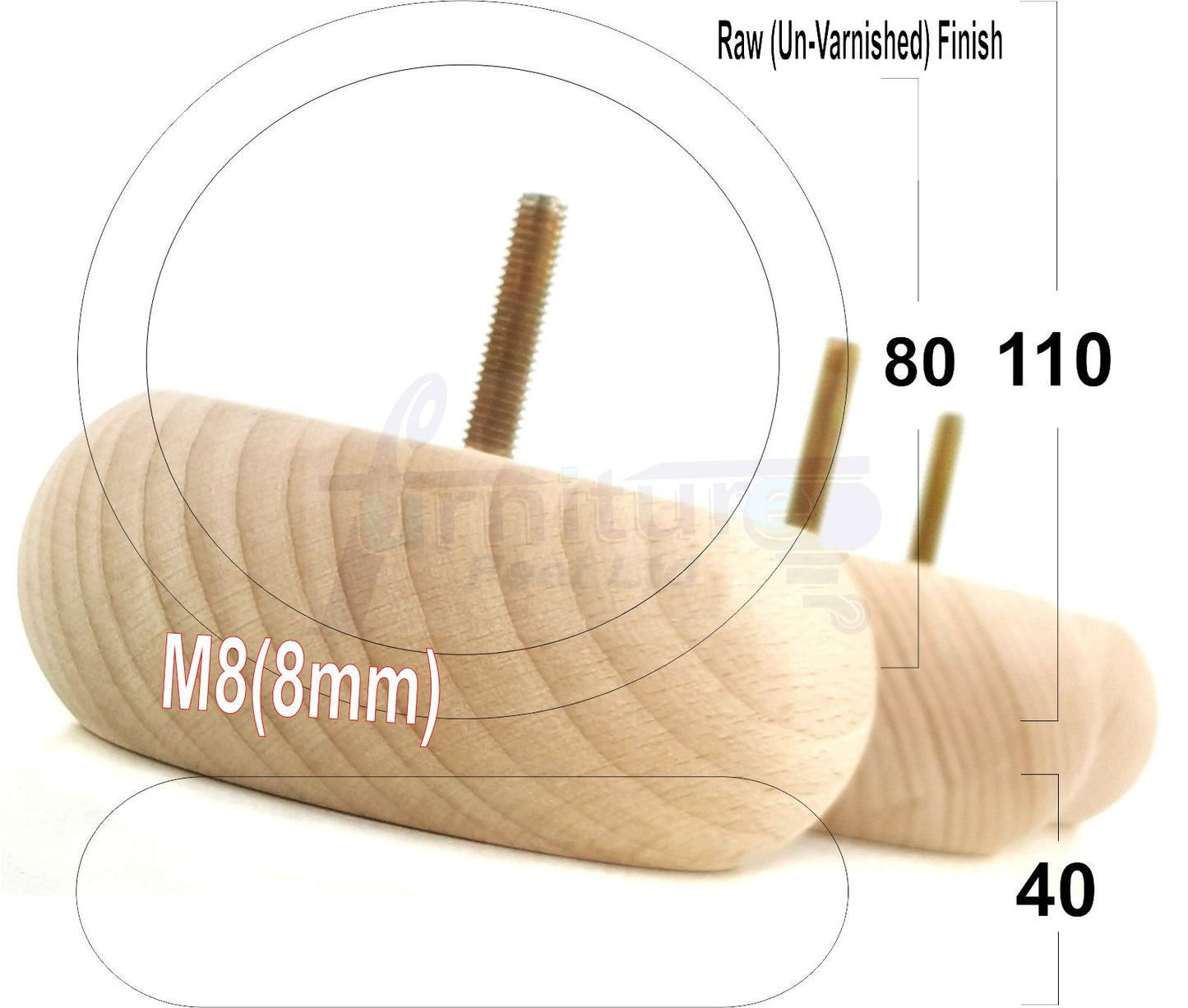 Set Of 4 Turned Wood Furniture Legs Chair Sofa Bed Replacement Bun Feet 40mm High