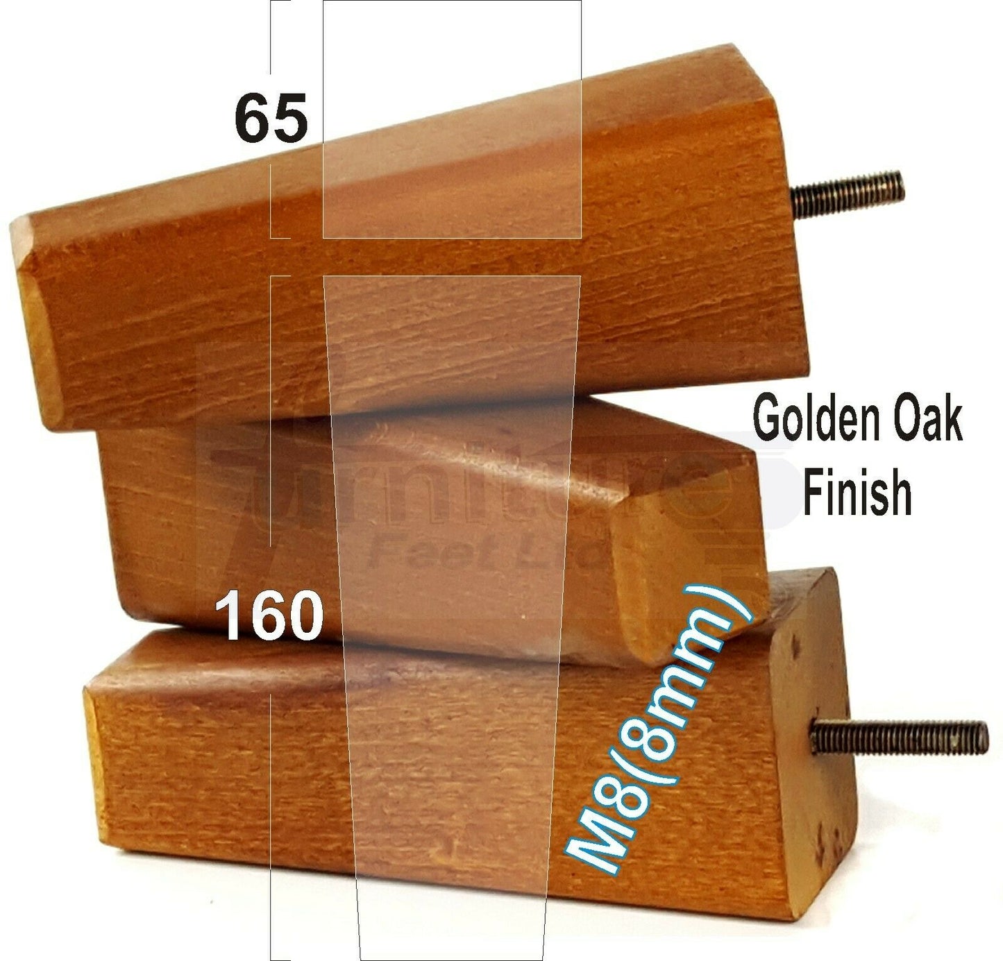 4x Wooden Furniture Legs 160mm High Replacement Square Tapered Feet 8mm