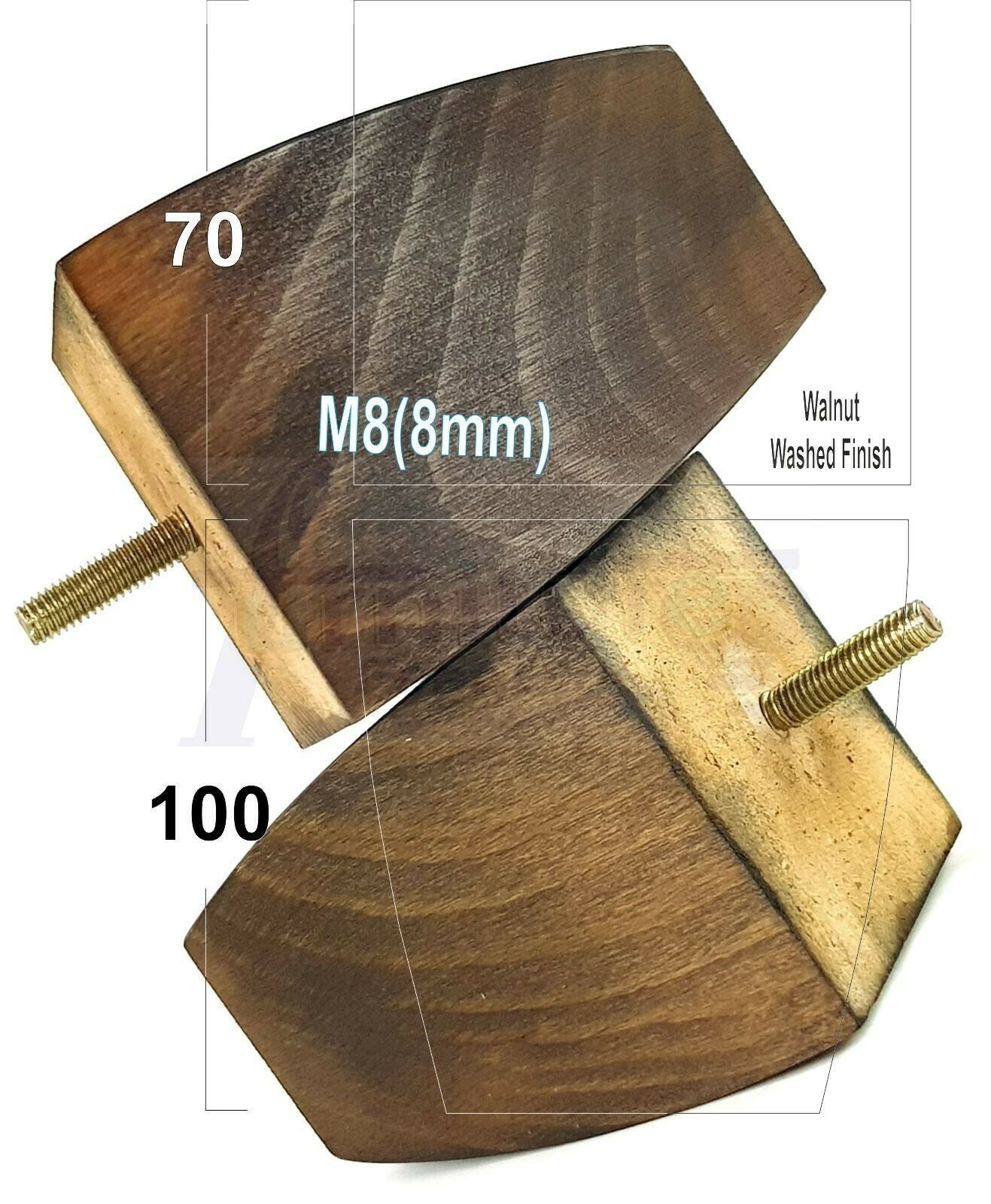 Set Of 4 Solid Wood Square Block Furniture Feet Replacement Legs 100mm High M8(8mm)