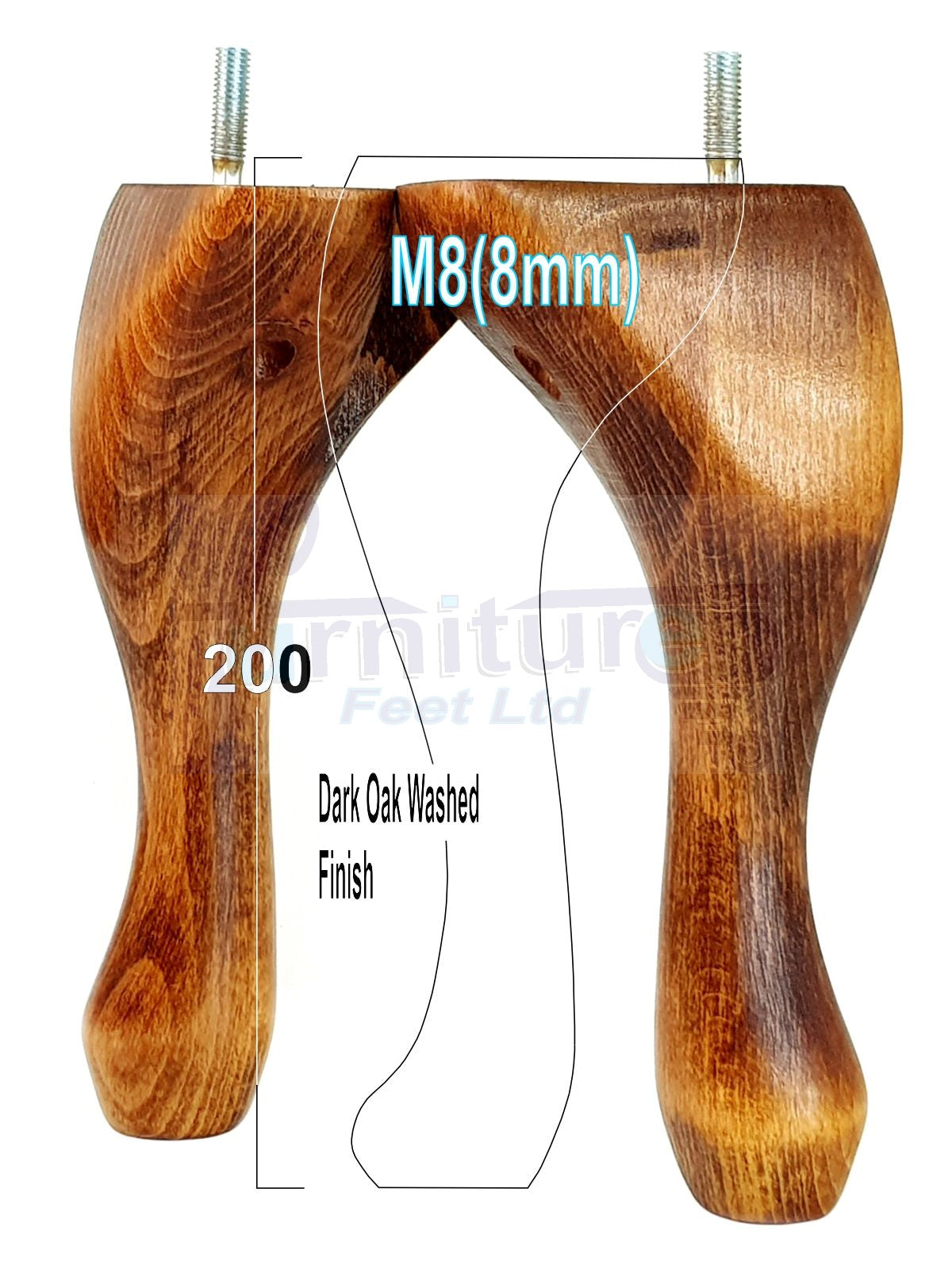 4 Solid Wood Furniture Feet 200mm High Vintage Queen Anne Replacement Legs M8 8 Inches
