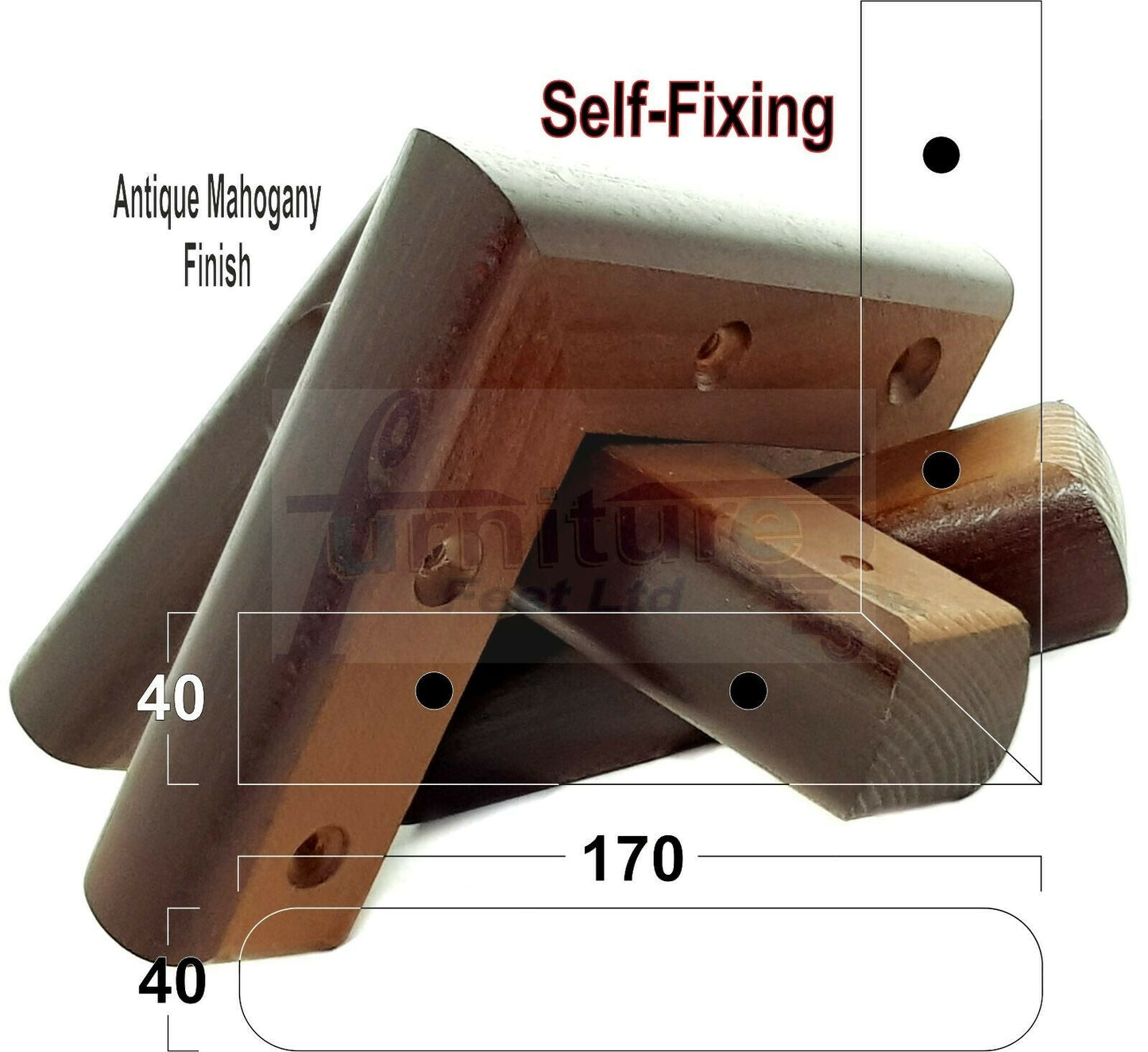 Set Of 4 Wooden Corner Furniture Feet 40mm High Replacement Sofa Chair Legs