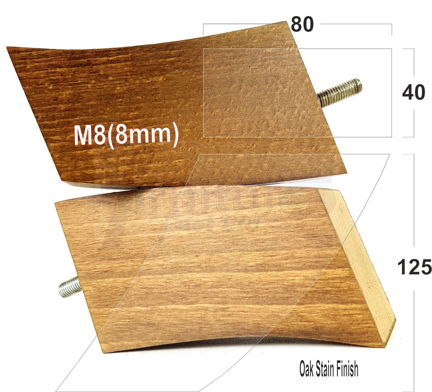 SET OF 4 WOODEN FURNITURE FEET 125mm HIGH REPLACEMENT SOFA LEGS 8mm Thread