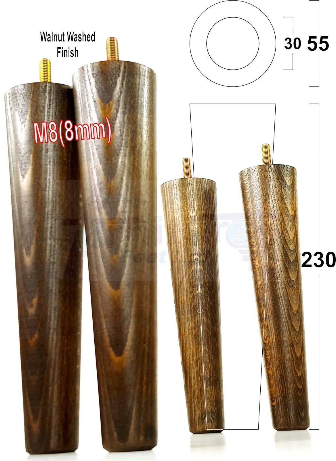 4 Solid Retro Wood Replacement Furniture Chair Legs M8 Settee Sofa Feet 230mm High