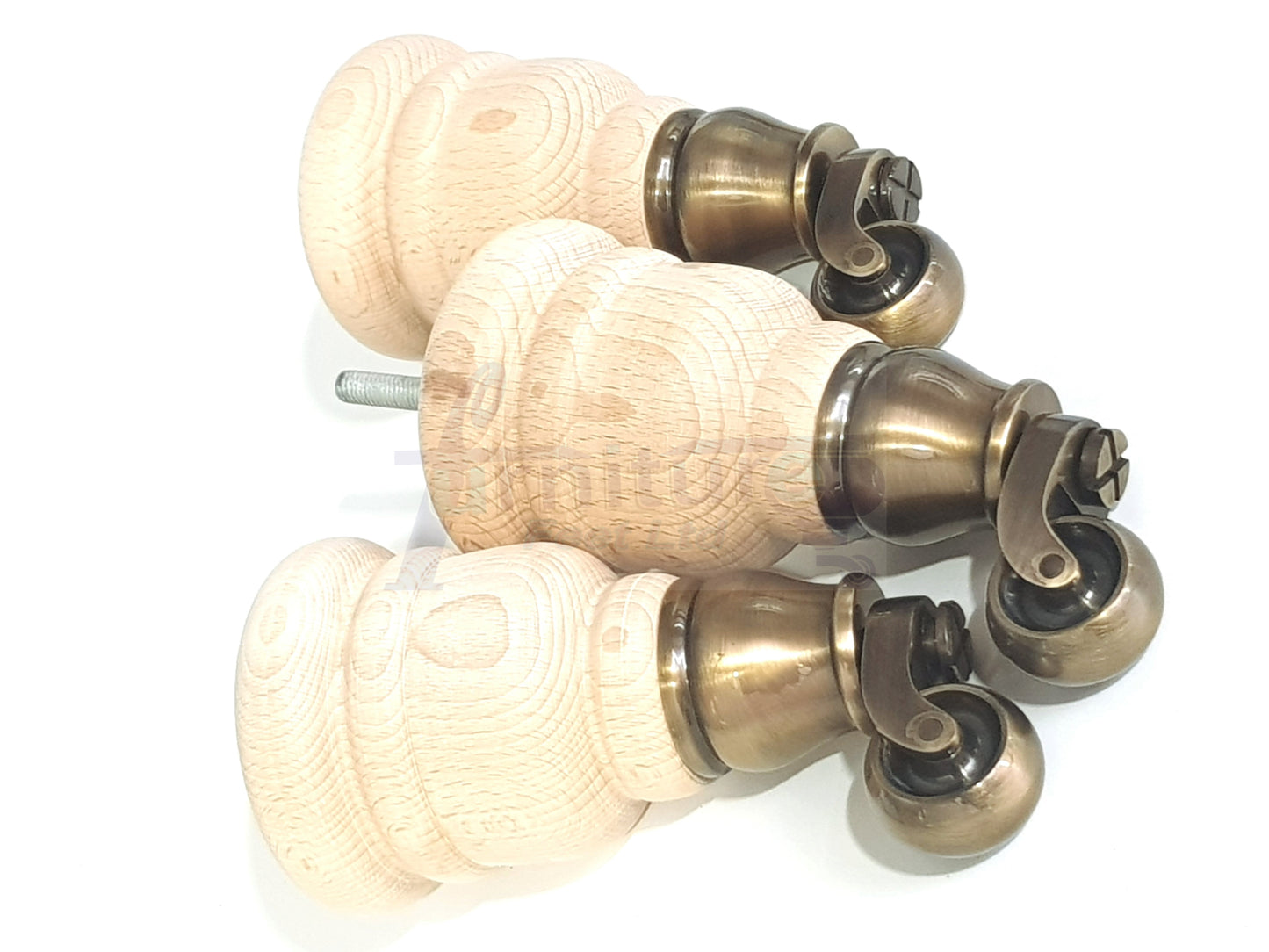 4 Turned Wood Furniture Feet With Vase Castors 155mm Legs Sofas Chairs Stools Cabinets Beds M8 6 Inches