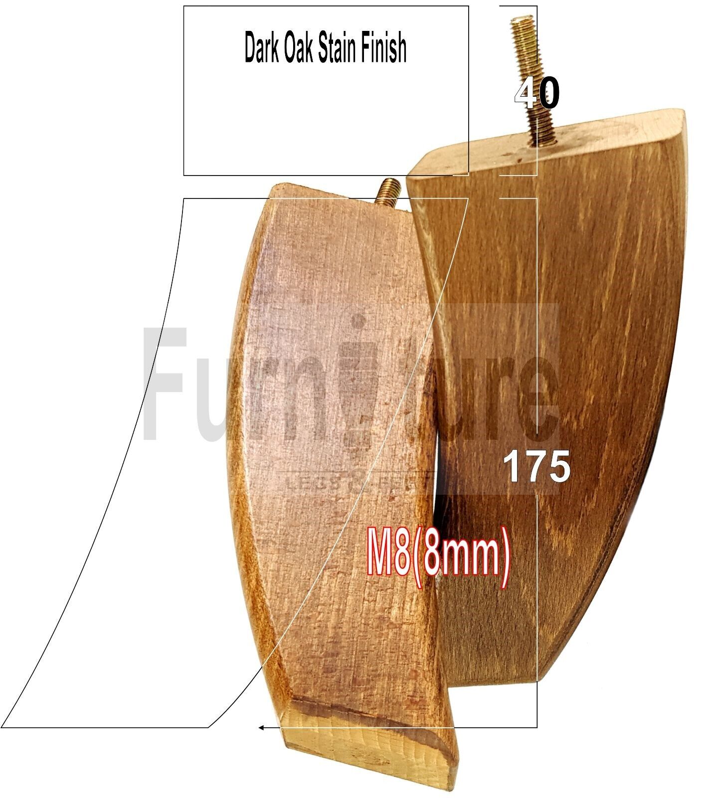 SET OF 4 WOODEN FURNITURE FEET 175mm HIGH REPLACEMENT SOFA LEGS 8mm Thread