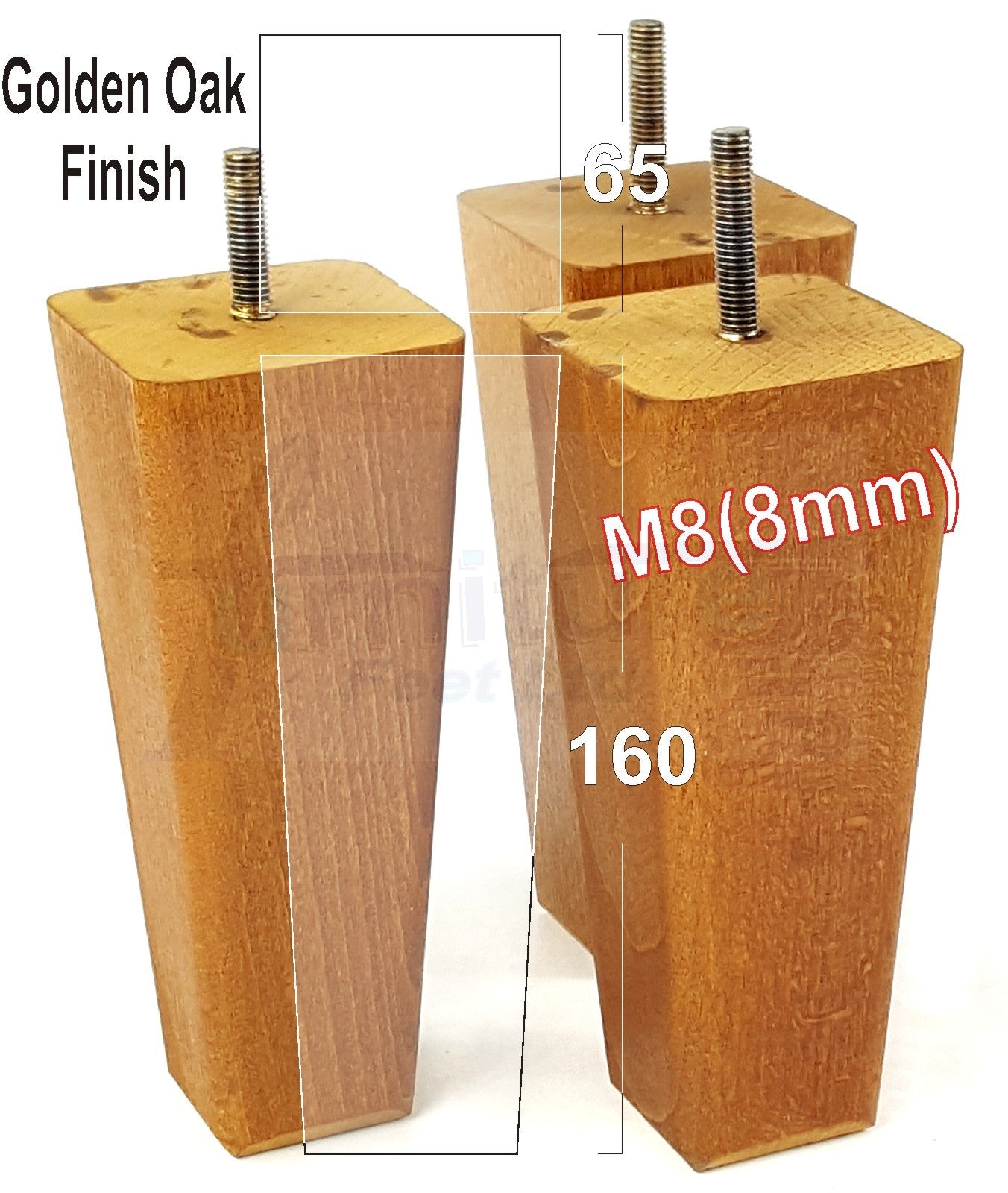 4x Wooden Furniture Legs 160mm High Replacement Square Tapered Feet 8mm