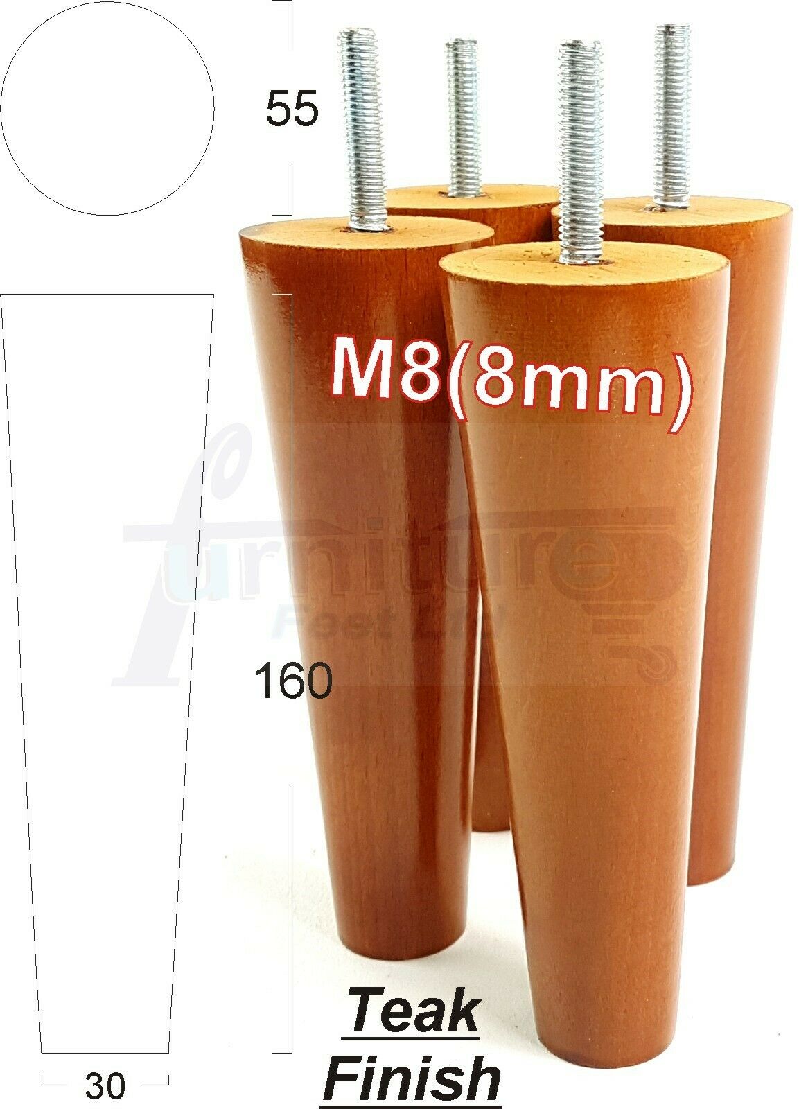 4 Solid Wood Replacement Furniture Chair Legs M8 Settee Sofa Feet 160mm High