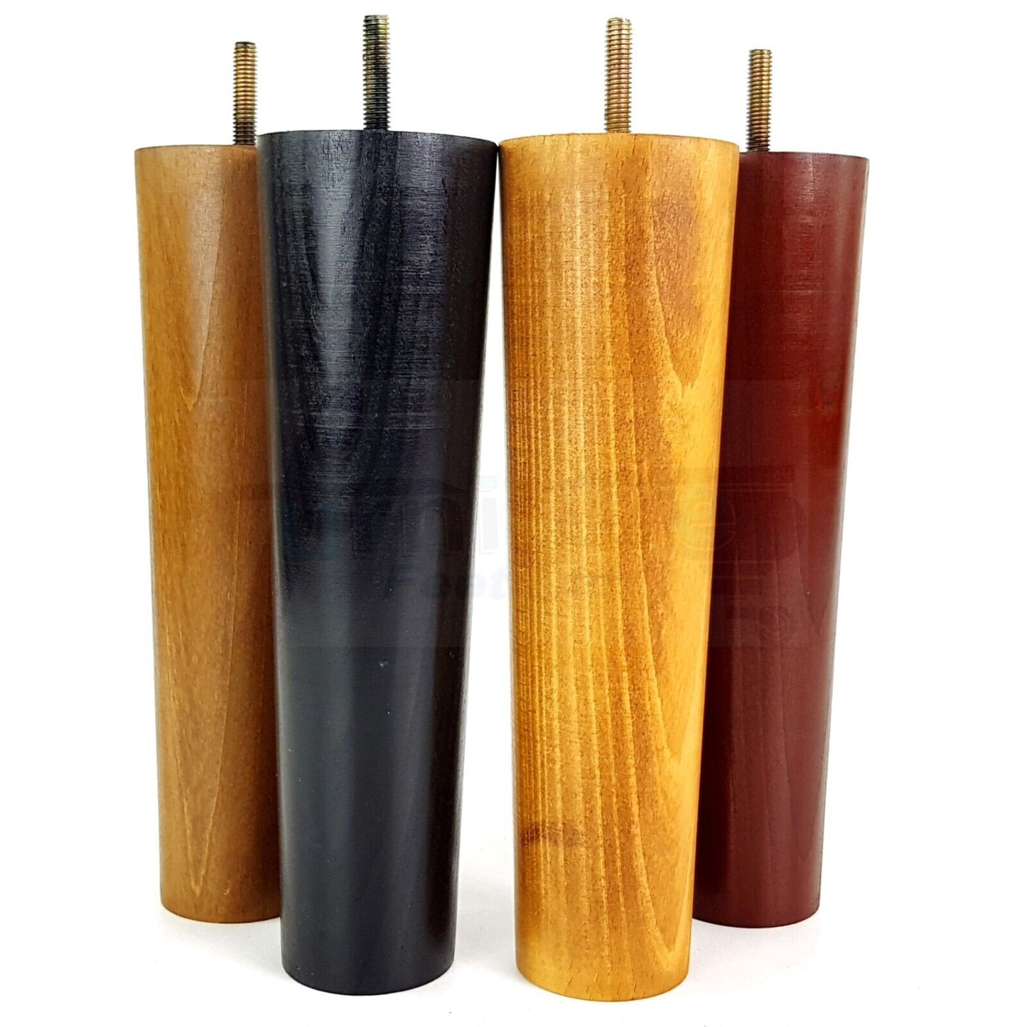 4 Solid Wood Turned Furniture Legs Replacement Bun Feet 230mm High Chairs Stools Sofa Bed Legs Settee & Cabinets M8 Multiple Colours
