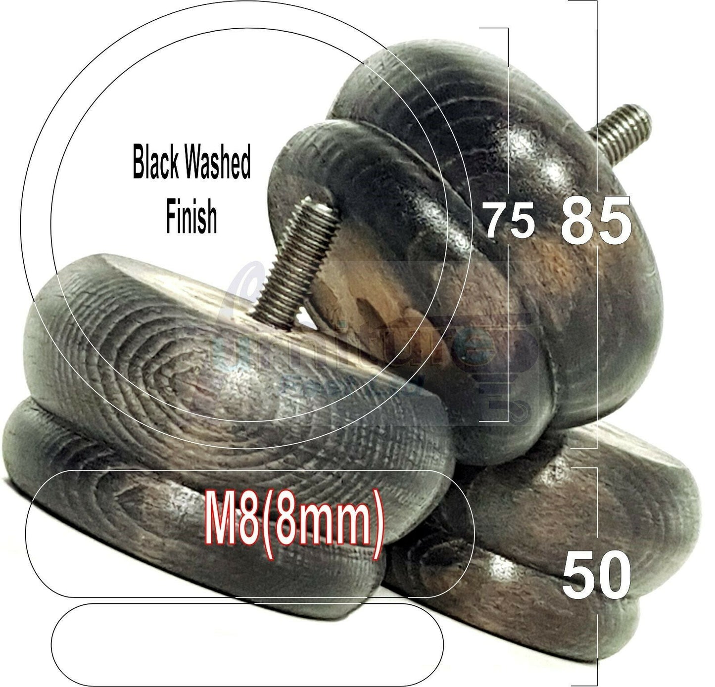 4 Turned Wood Furniture Legs Chair Sofa Bed M8 Replacement Bun Feet 50mm High
