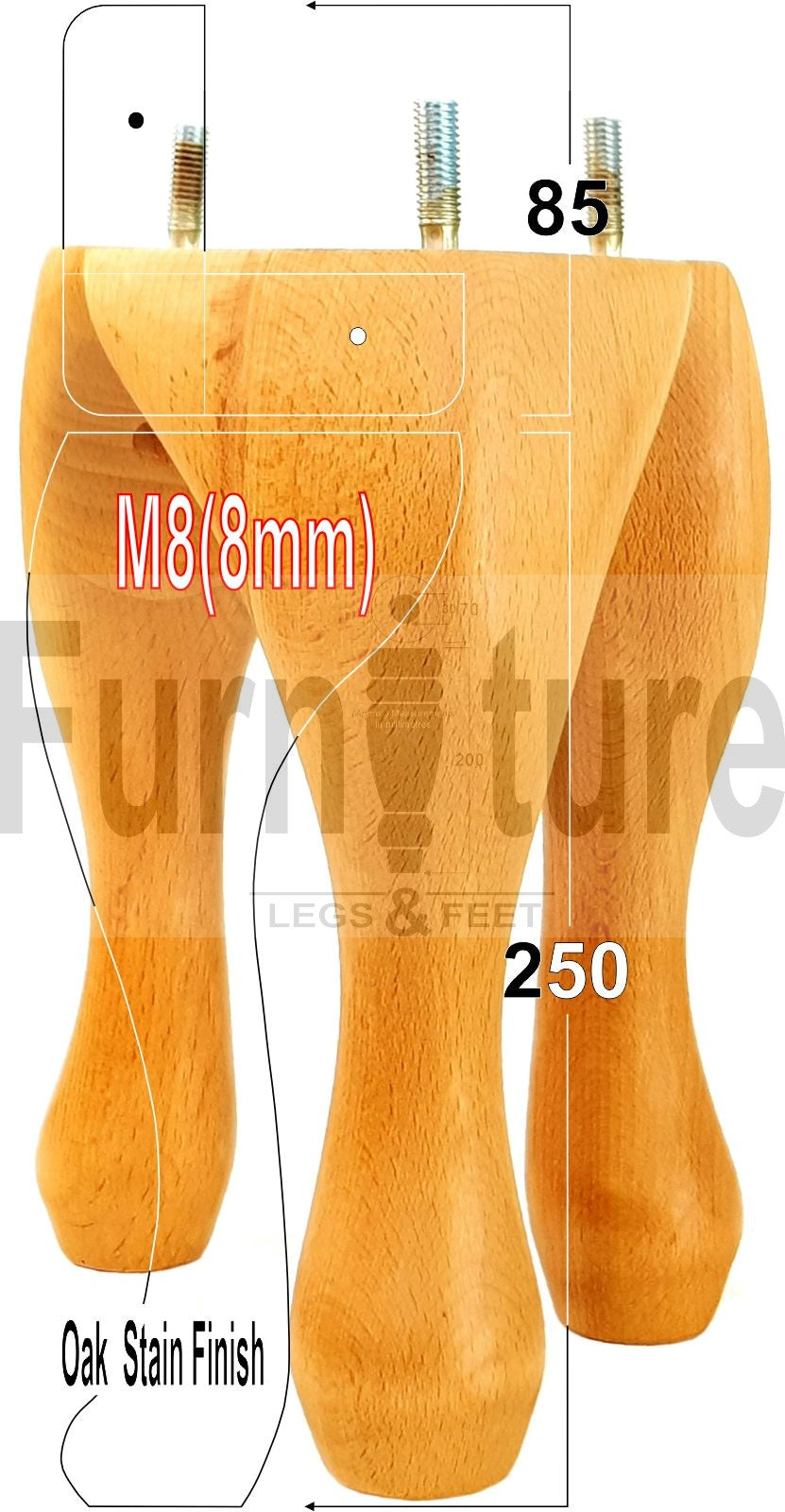 4 Replacement Traditional Queen Anne Furniture Leg 250mm High Sofa Chair Beds M8