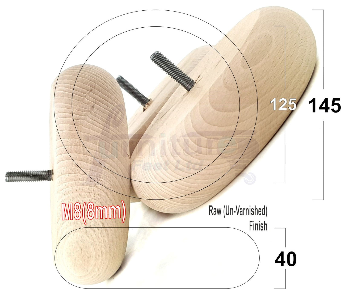 Set Of 4 Turned Wood Furniture Legs Chair Sofa Bed Replacement Bun Feet 40mm High