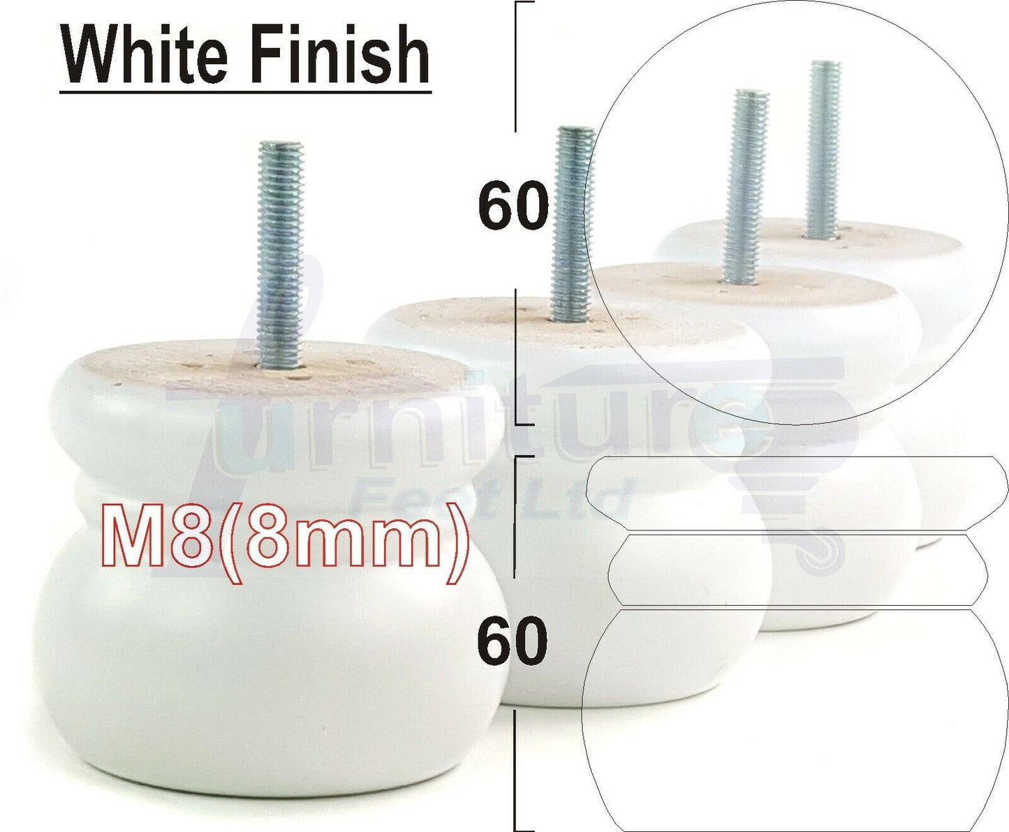4 Wood Bun Feet Replacement Turned Furniture Legs 60mm High Multiple Colours 2 Inches Tall Chairs Stools Sofa Beds Cabinets M8