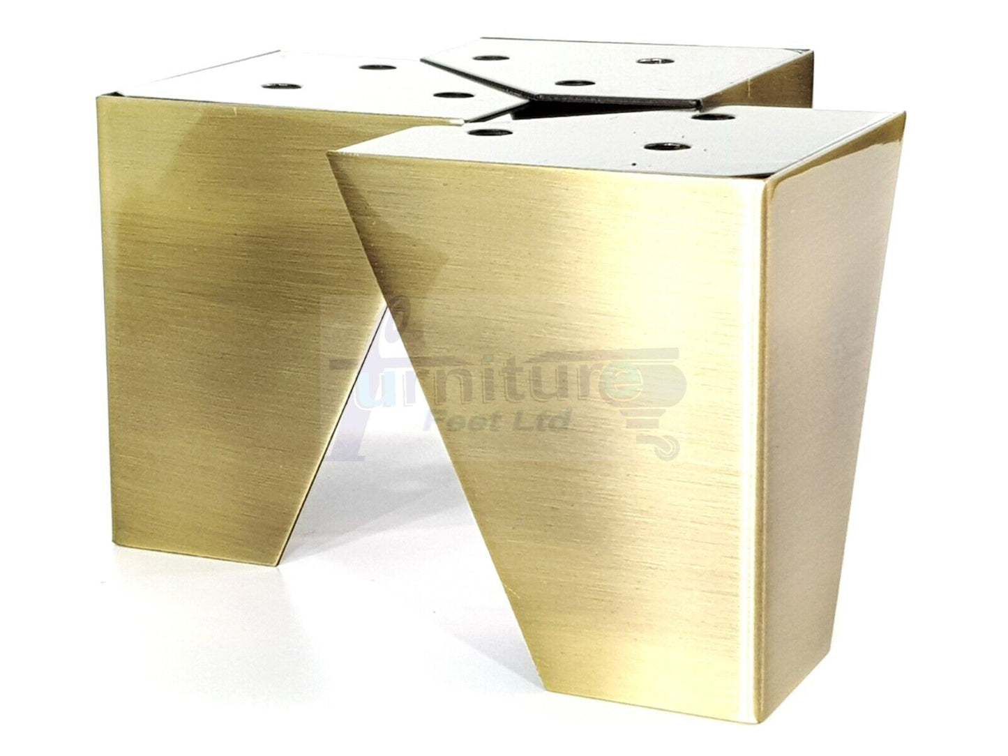 4x Metal Furniture Legs 95mm High Chair Feet Cabinets Brushed Brass (Self-Fix)