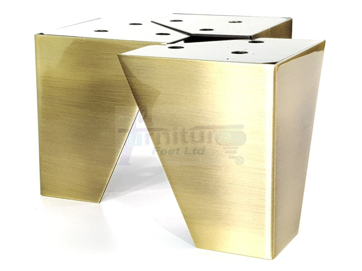 4x Metal Furniture Legs 95mm High Replacement Cabinet Feet Brushed Brass (Self-Fix)