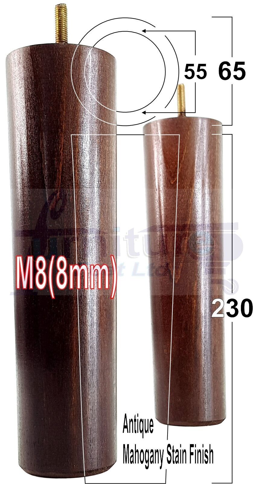 4 Solid Wood Turned Furniture Legs Replacement Bun Feet 230mm High Chairs Stools Sofa Bed Legs Settee & Cabinets M8 Multiple Colours