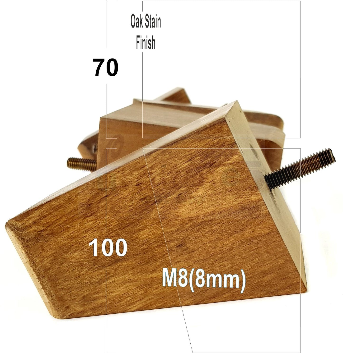 4x Angled Block Wood Sofa Legs 100mm High Replacement Furniture Feet Chairs Cabinets M8(8mm)