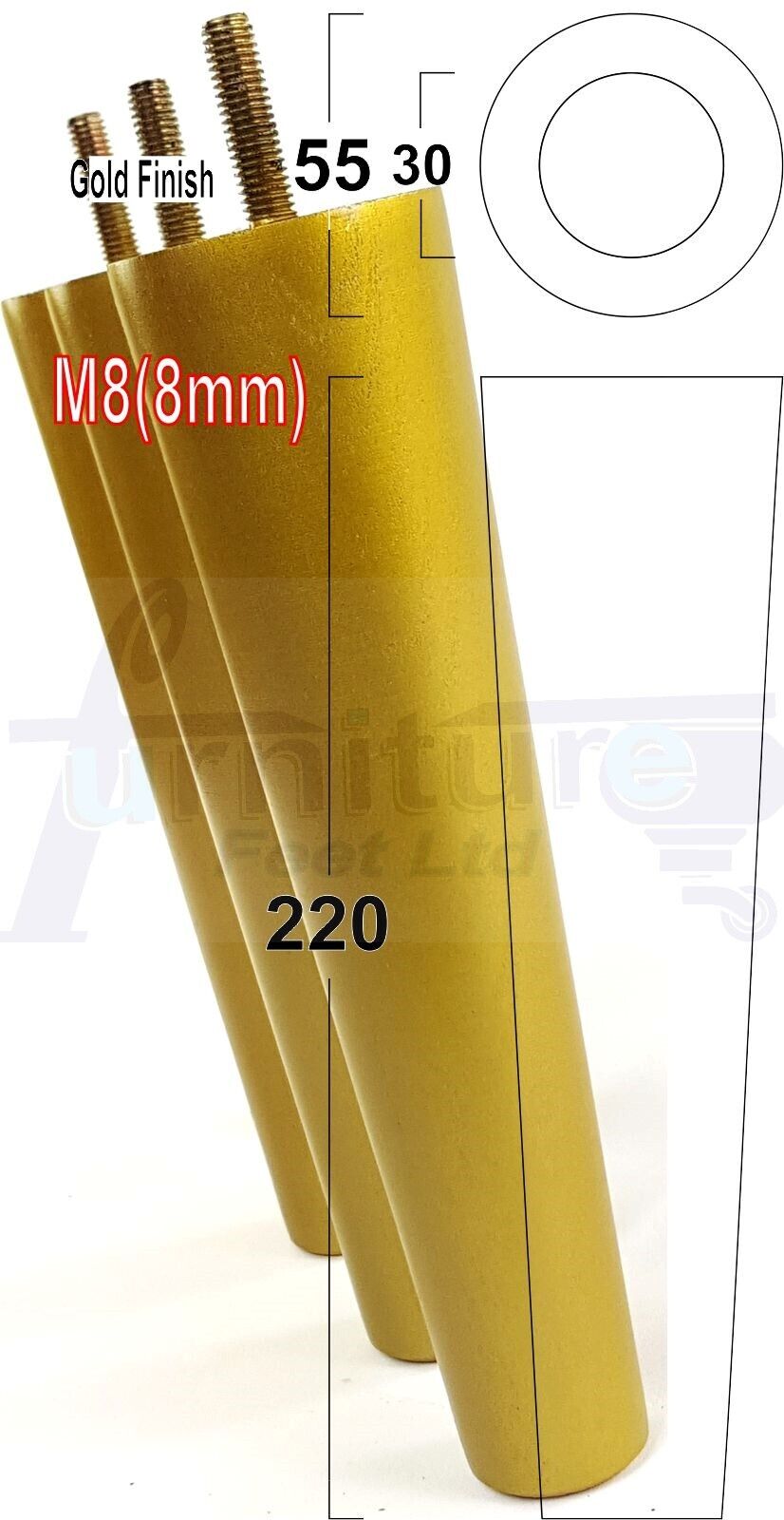 4 Retro Wood Replacement Furniture Chair Legs M8 Footstool Settee Sofa Feet 220mm High