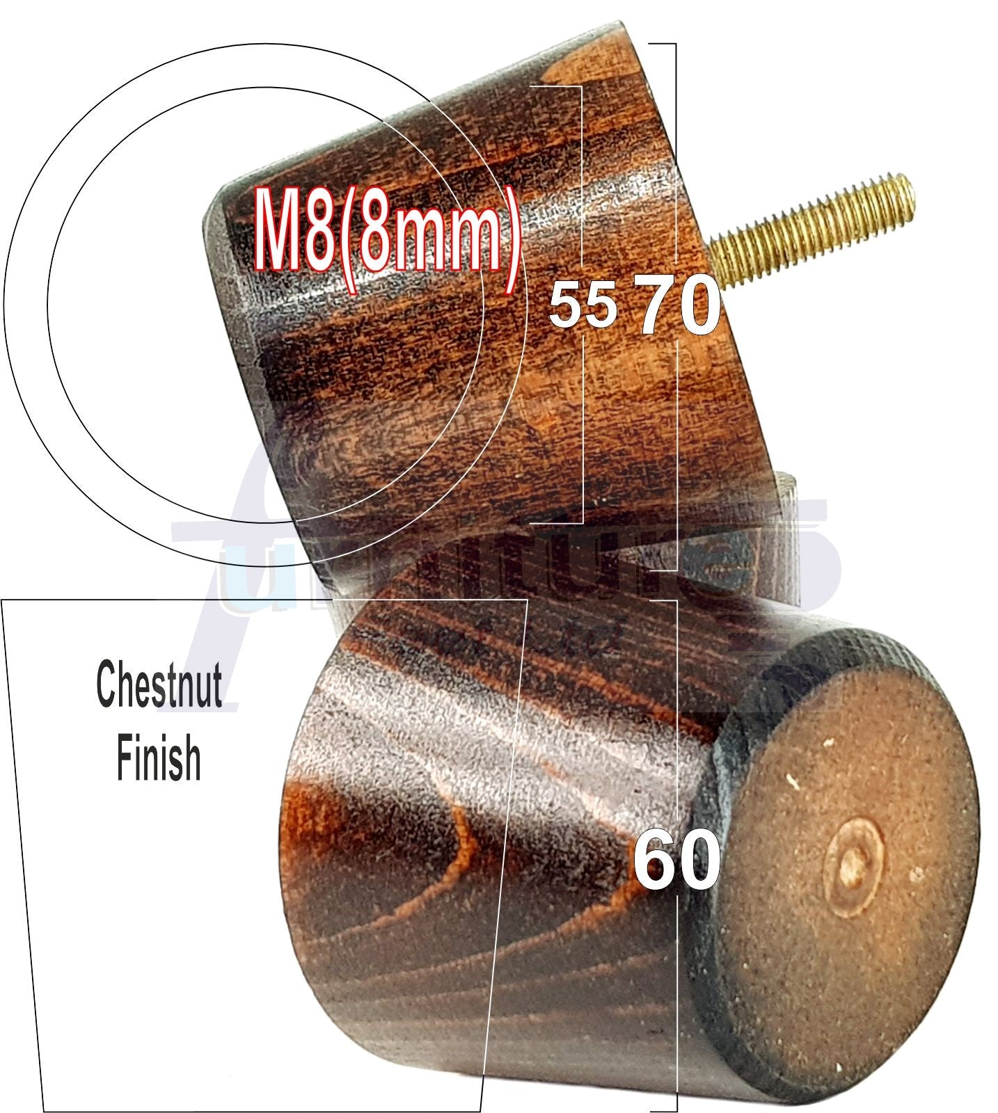 4 Replacement Bun Feet 60mm High Solid Wood Turned Furniture Legs M8 Multiple Colours Chairs Stools Sofa's Beds Settee & Cabinets 2.3 inches